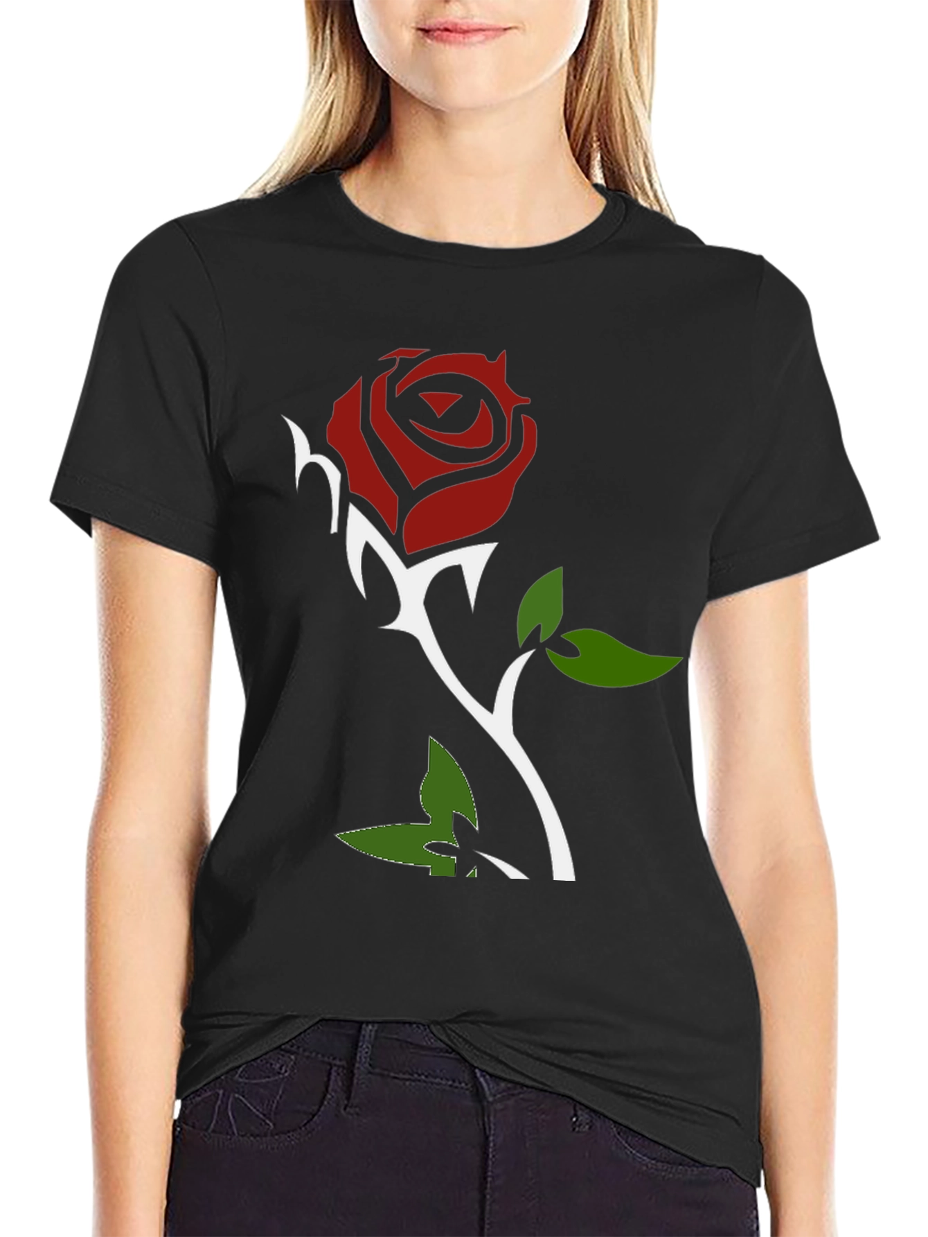 Rose Graphic Print Black T-Shirt