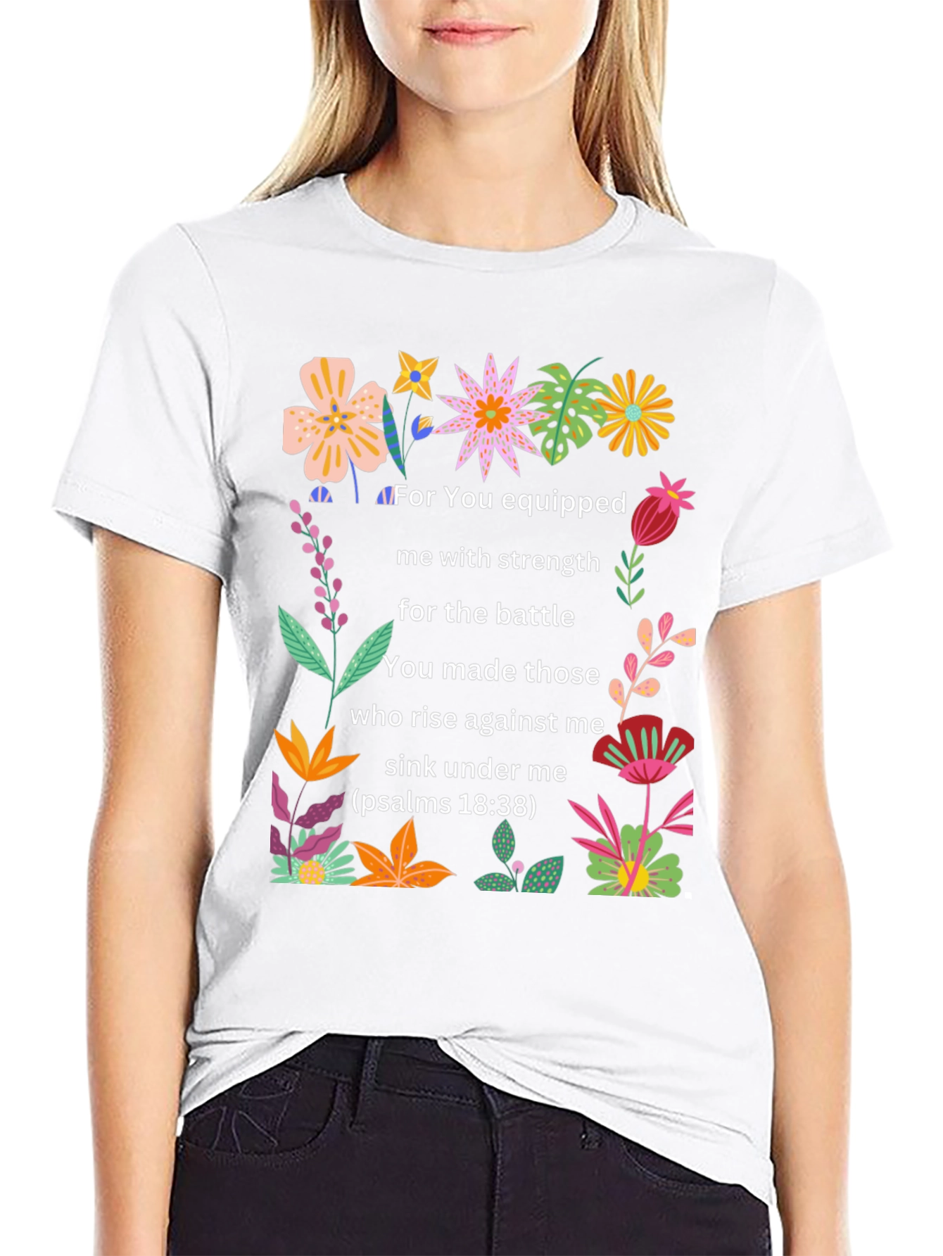 Floral Psalms Verse Black T-Shirt