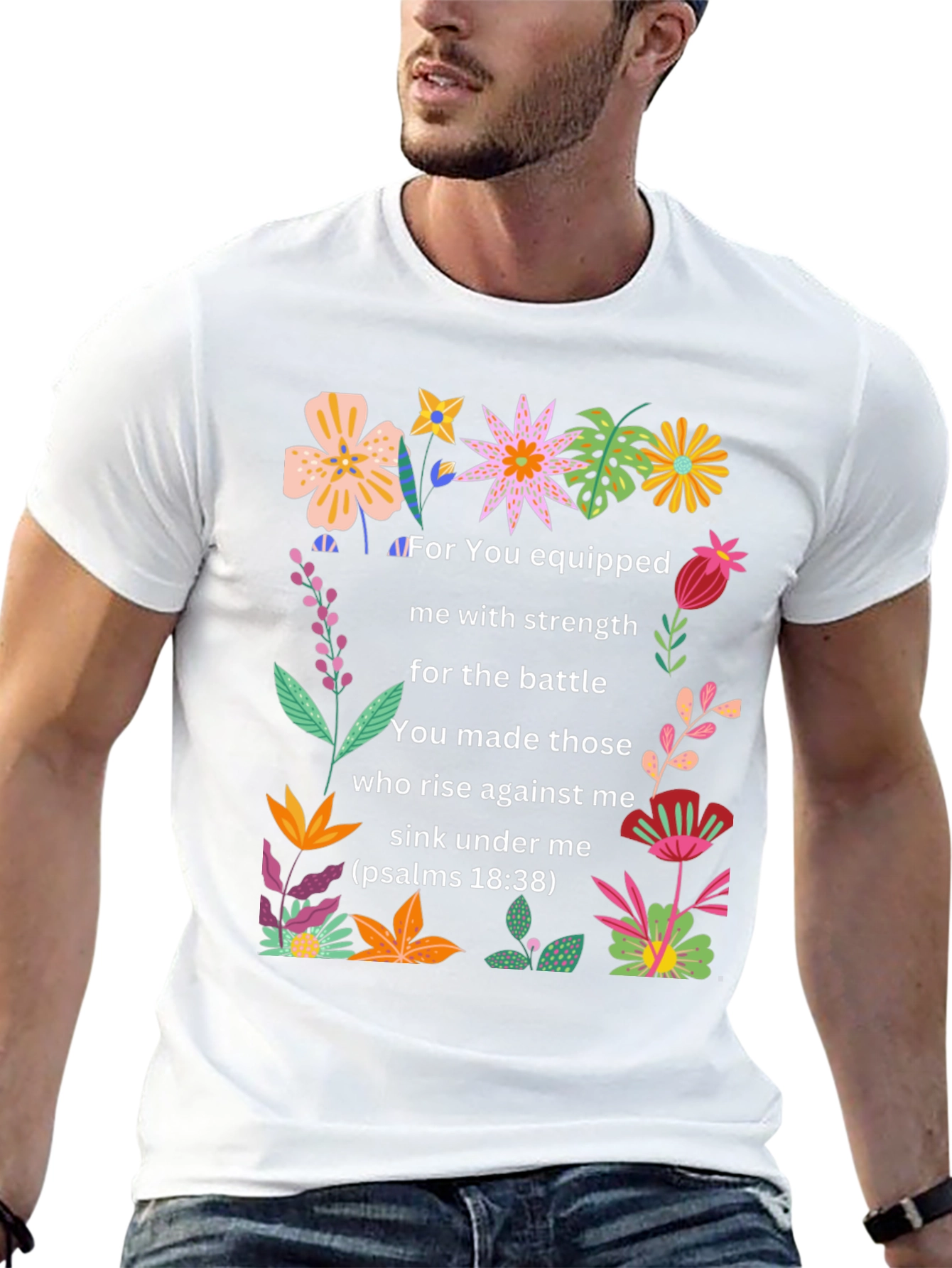 Floral Psalms Verse Black T-Shirt