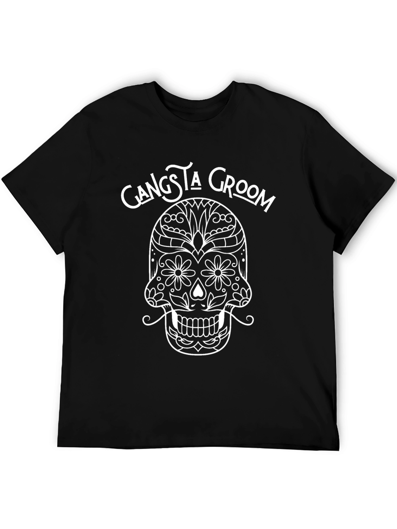 Gangsta Groom Sugar Skull Graphic Tee - Black