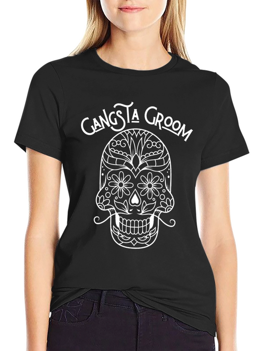 Gangsta Groom Sugar Skull Graphic Tee - Black