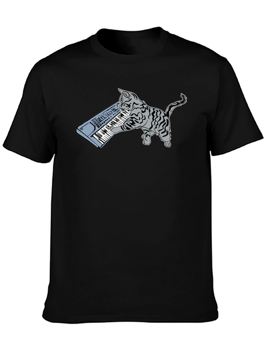 Cat Playing Keyboard T-Shirt - Novelty Music Tee