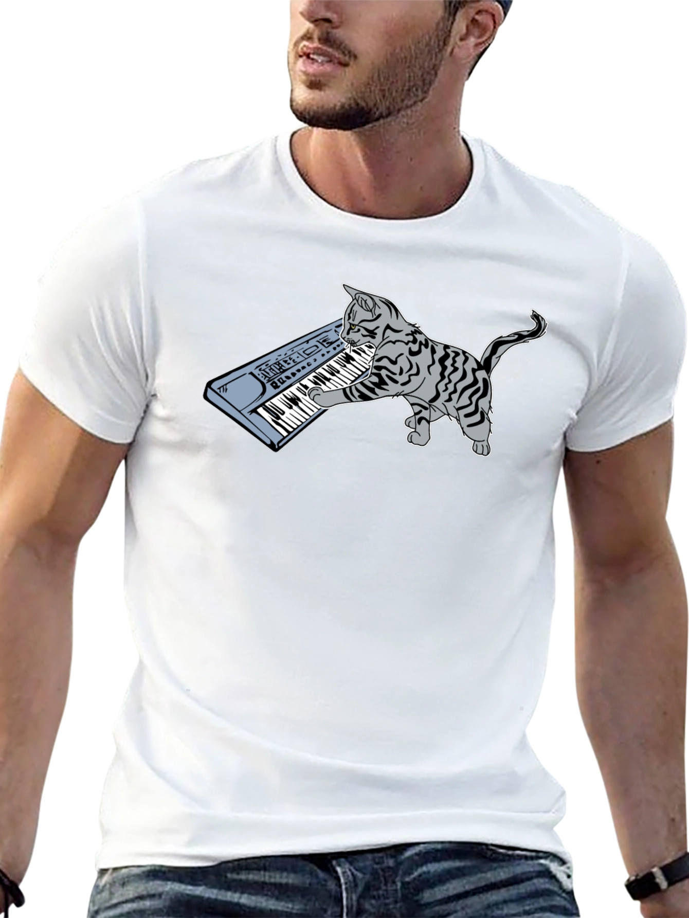 Cat Playing Keyboard T-Shirt - Novelty Music Tee