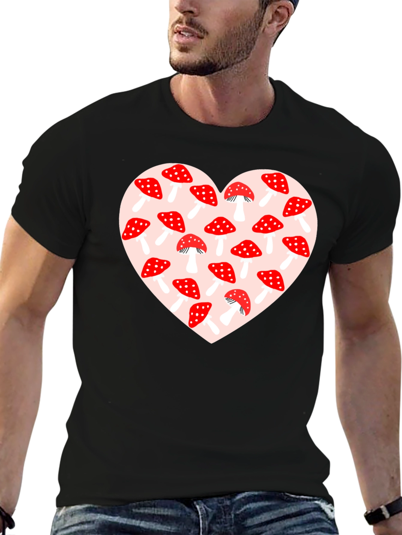 Mushroom Heart Graphic Tee - Black