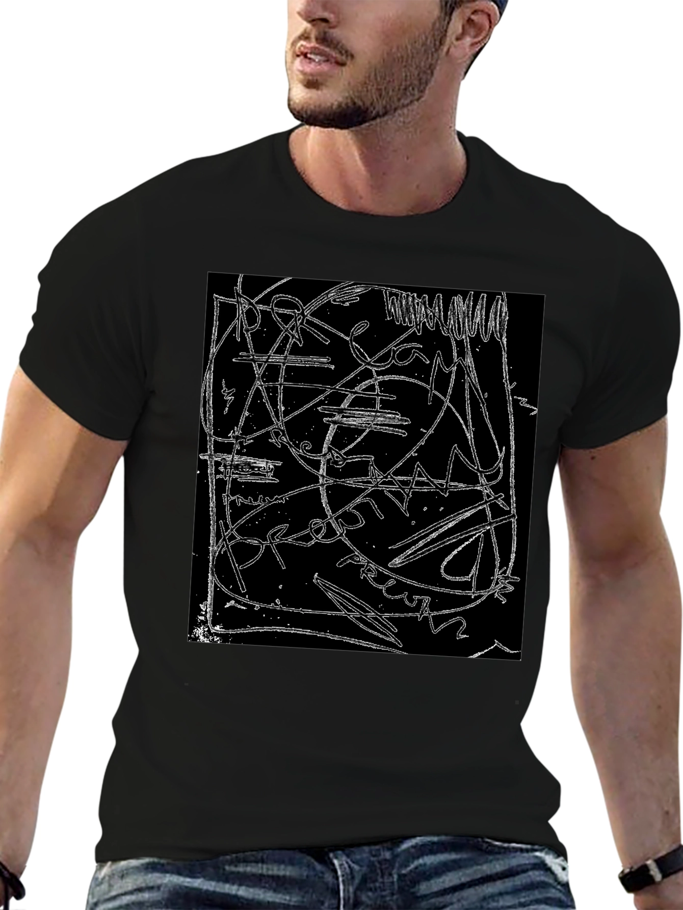 Abstract Line Art Graphic Black T-Shirt