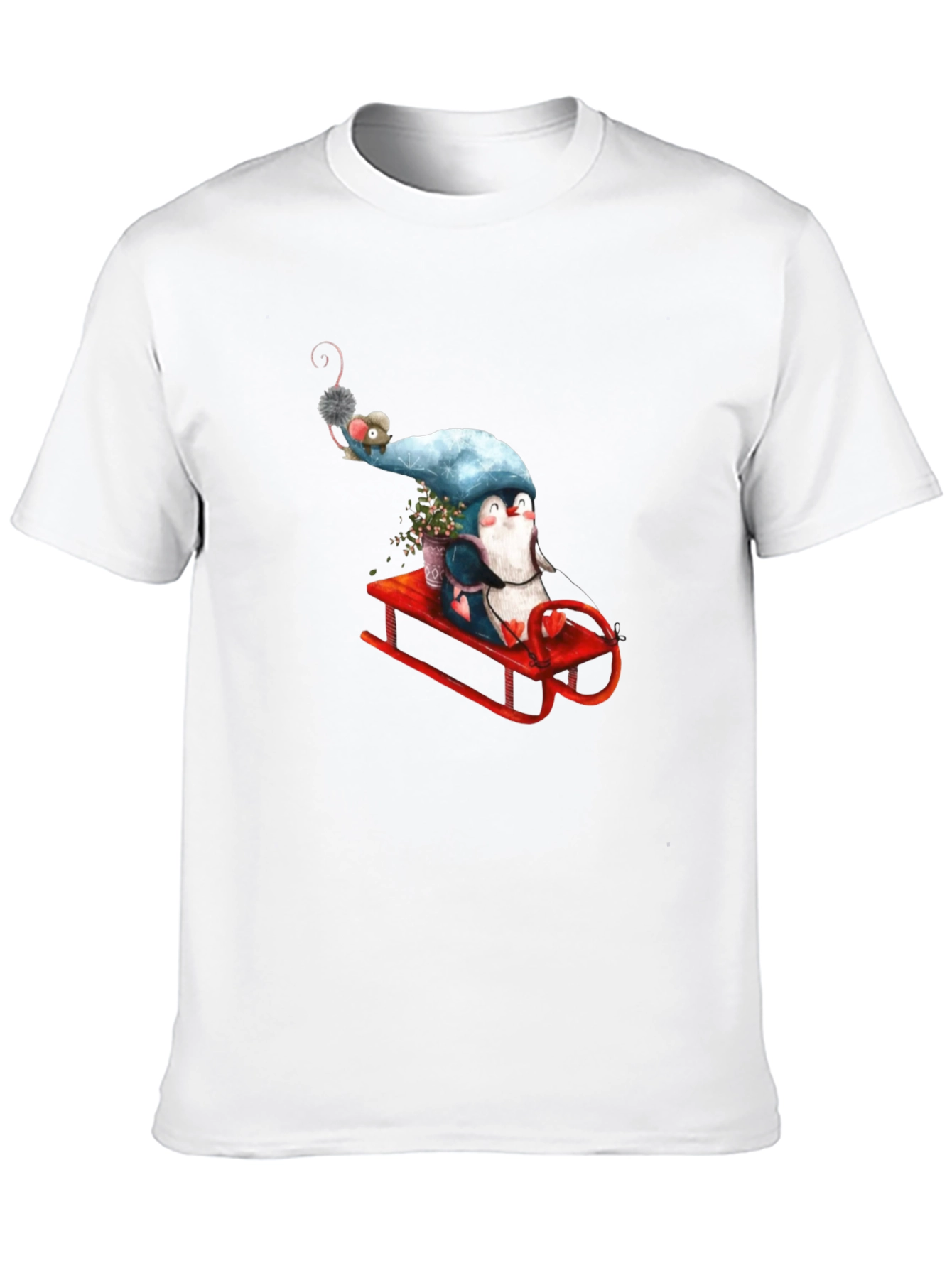 Penguin Sleigh Ride T-Shirt - Whimsical Black Tee