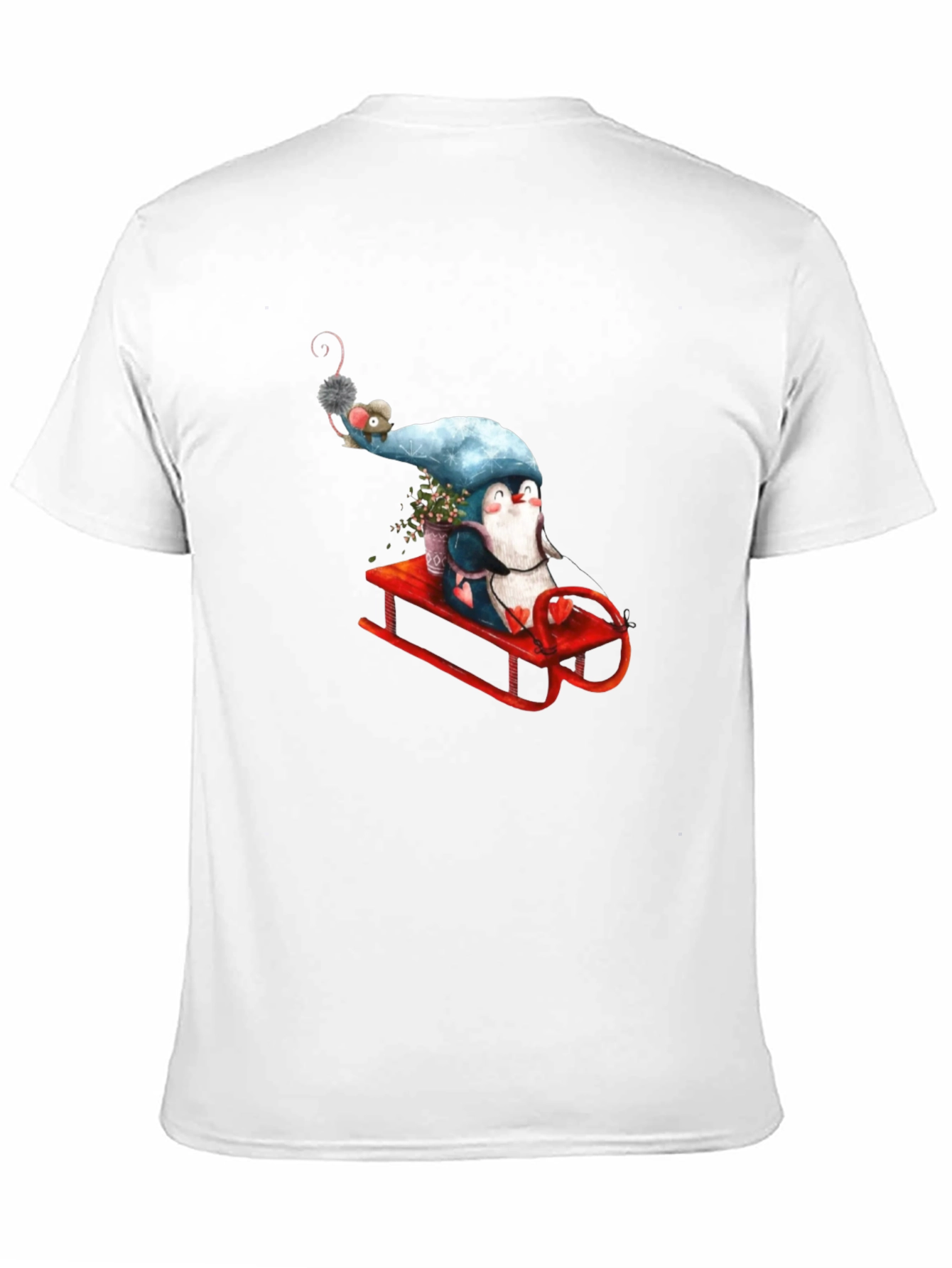 Penguin Sleigh Ride T-Shirt - Whimsical Black Tee