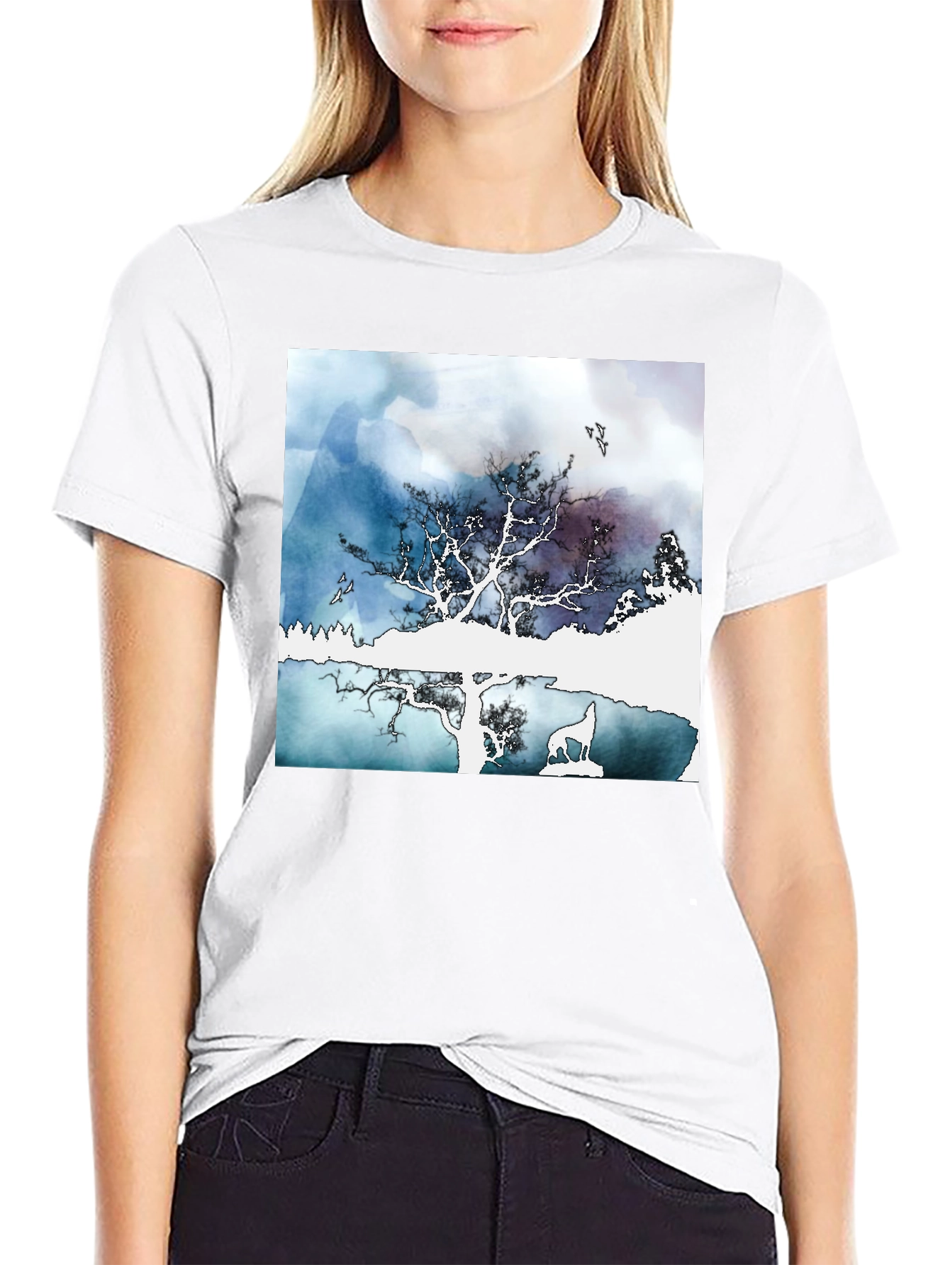 Nature Scene Graphic Tee - Stylish Black T-Shirt