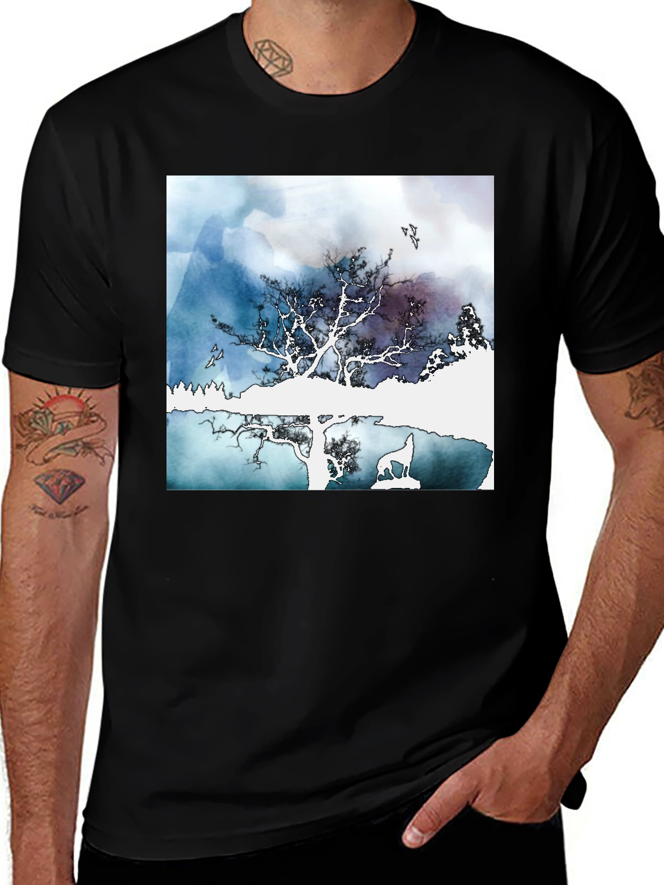 Nature Scene Graphic Tee - Stylish Black T-Shirt
