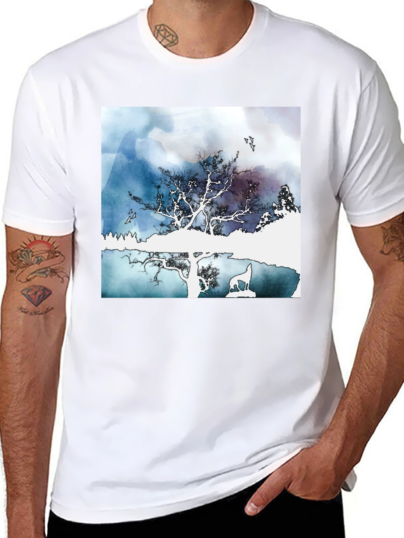 Nature Scene Graphic Tee - Stylish Black T-Shirt