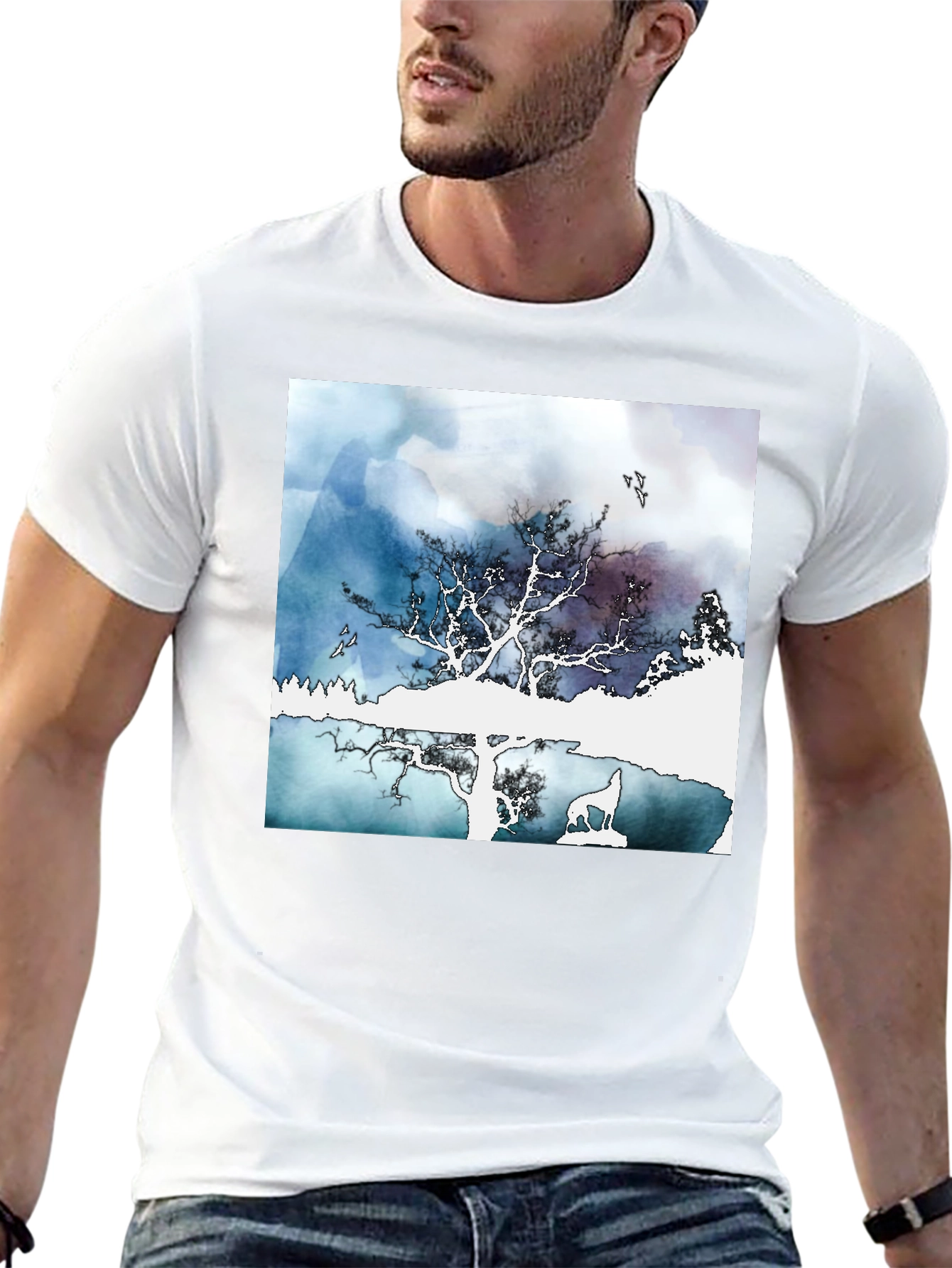 Nature Scene Graphic Tee - Stylish Black T-Shirt