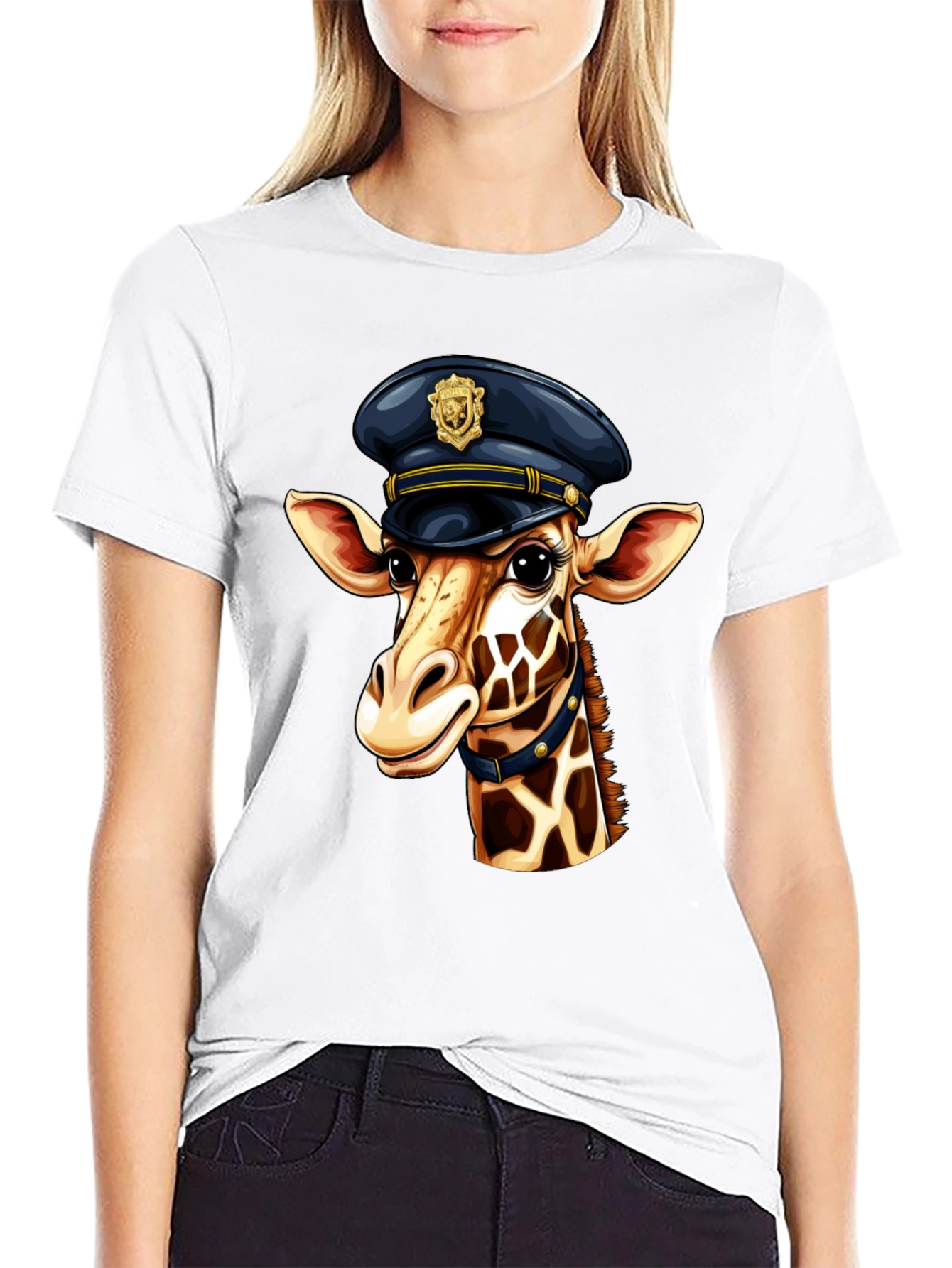 Giraffe Cop Graphic Tee - Funny Animal Print