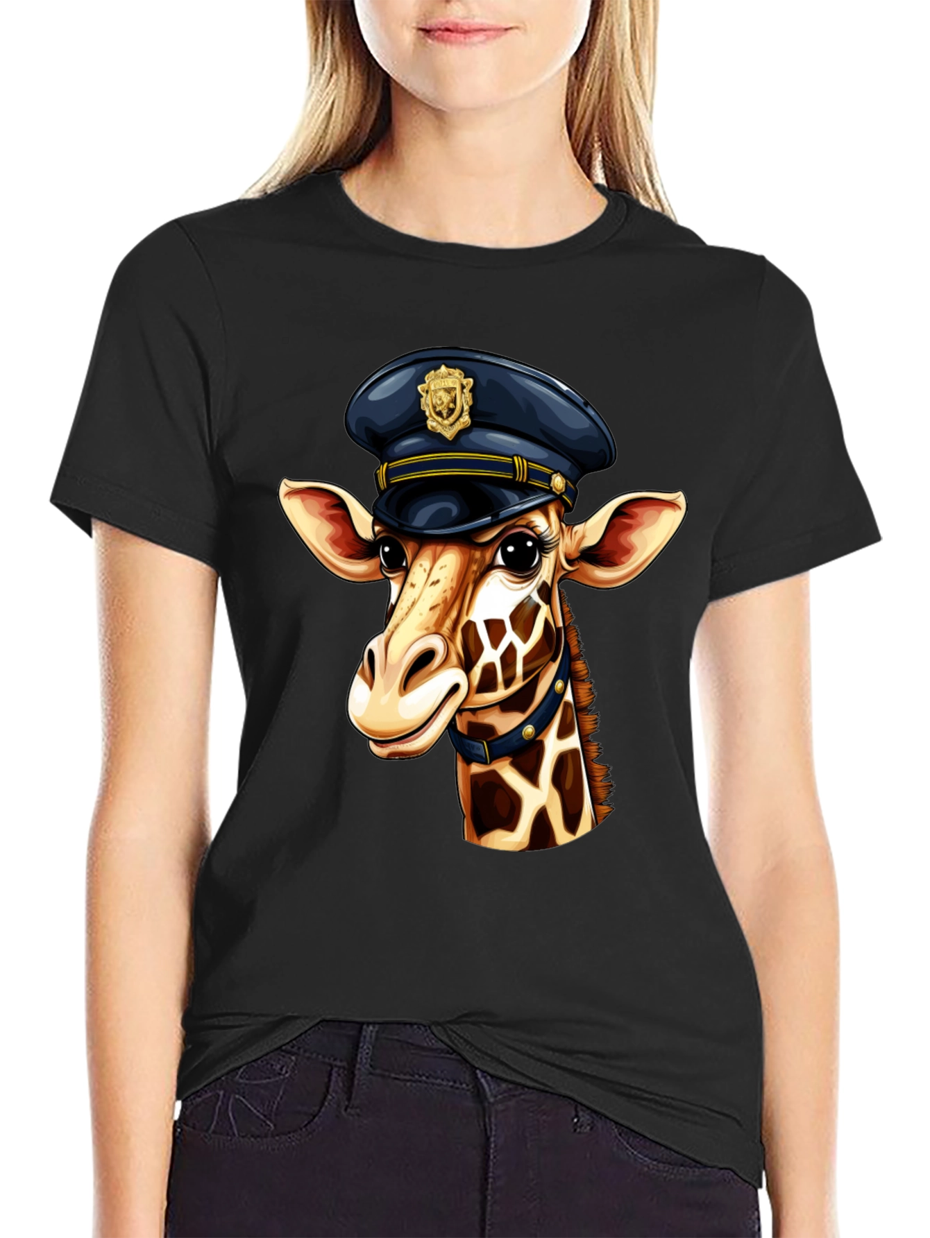 Giraffe Cop Graphic Tee - Funny Animal Print