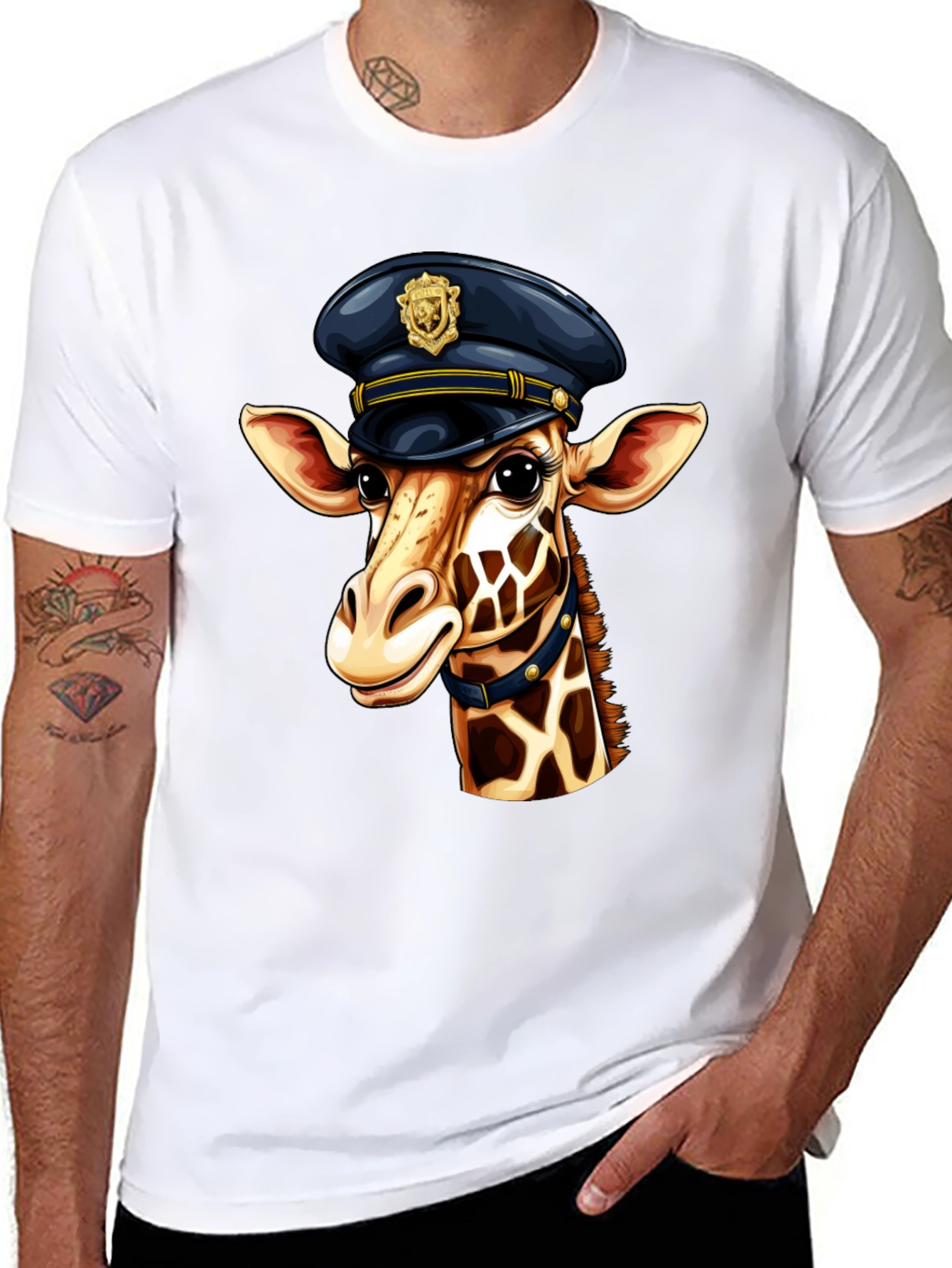 Giraffe Cop Graphic Tee - Funny Animal Print