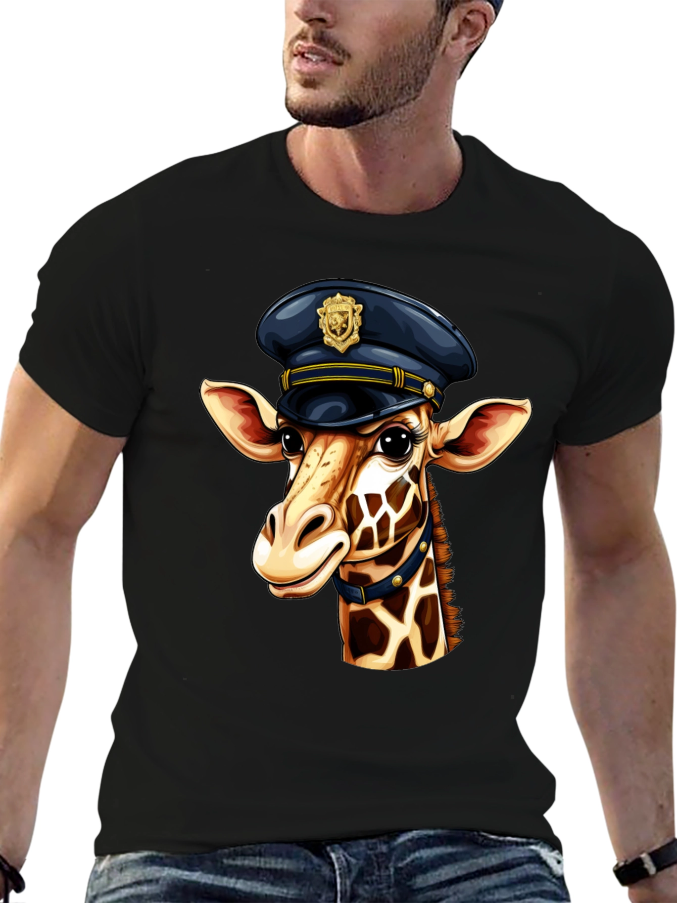 Giraffe Cop Graphic Tee - Funny Animal Print