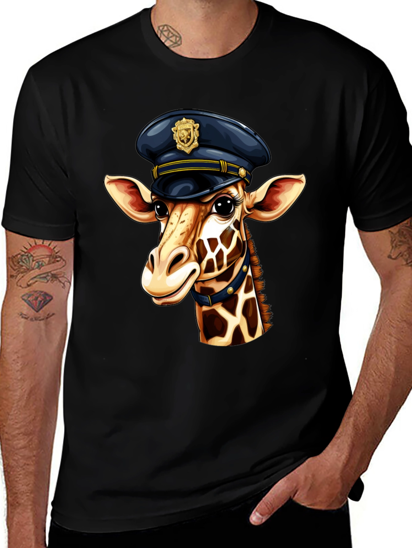 Giraffe Cop Graphic Tee - Funny Animal Print