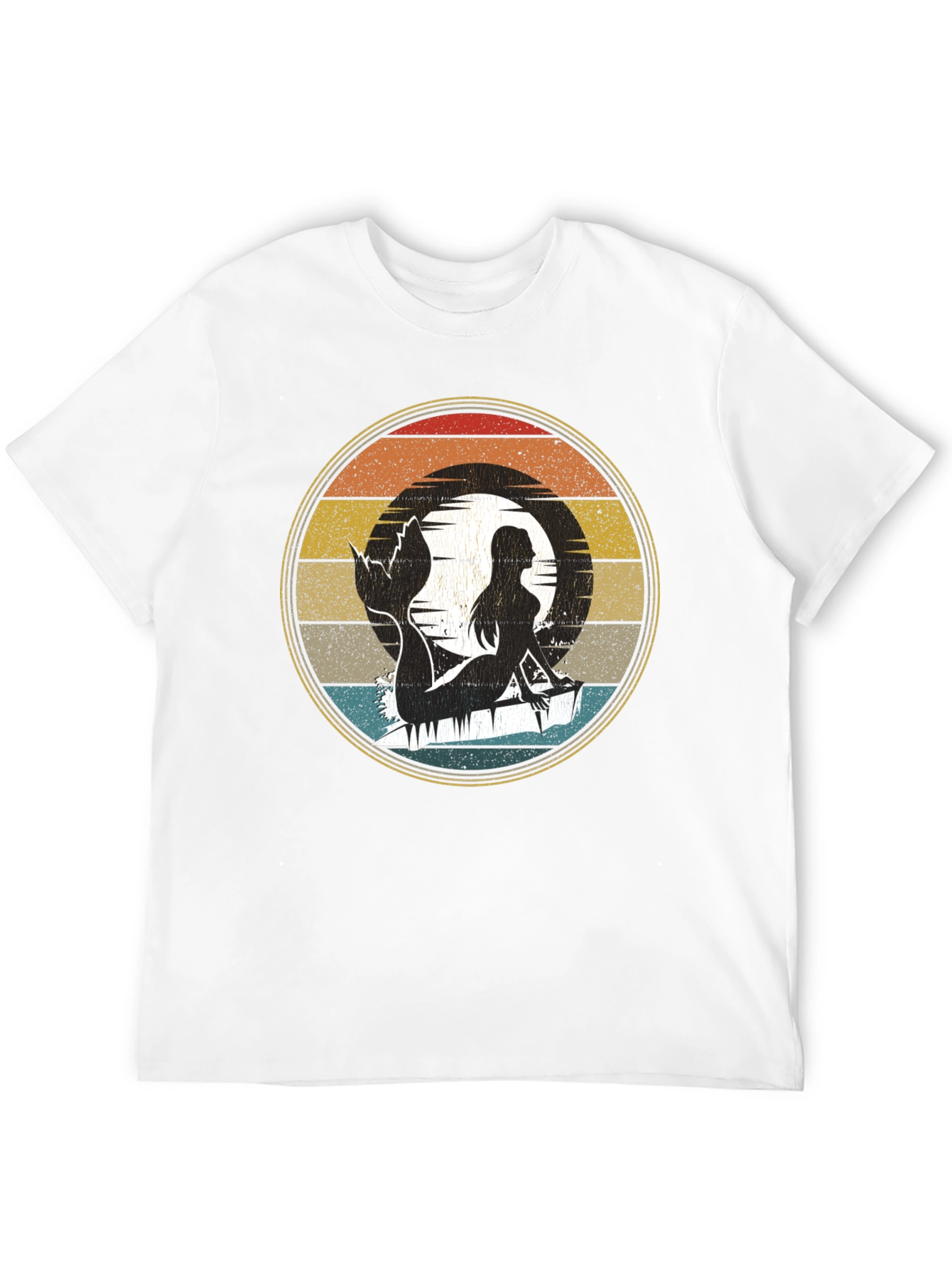 Mermaid Silhouette Retro T-Shirt - Black