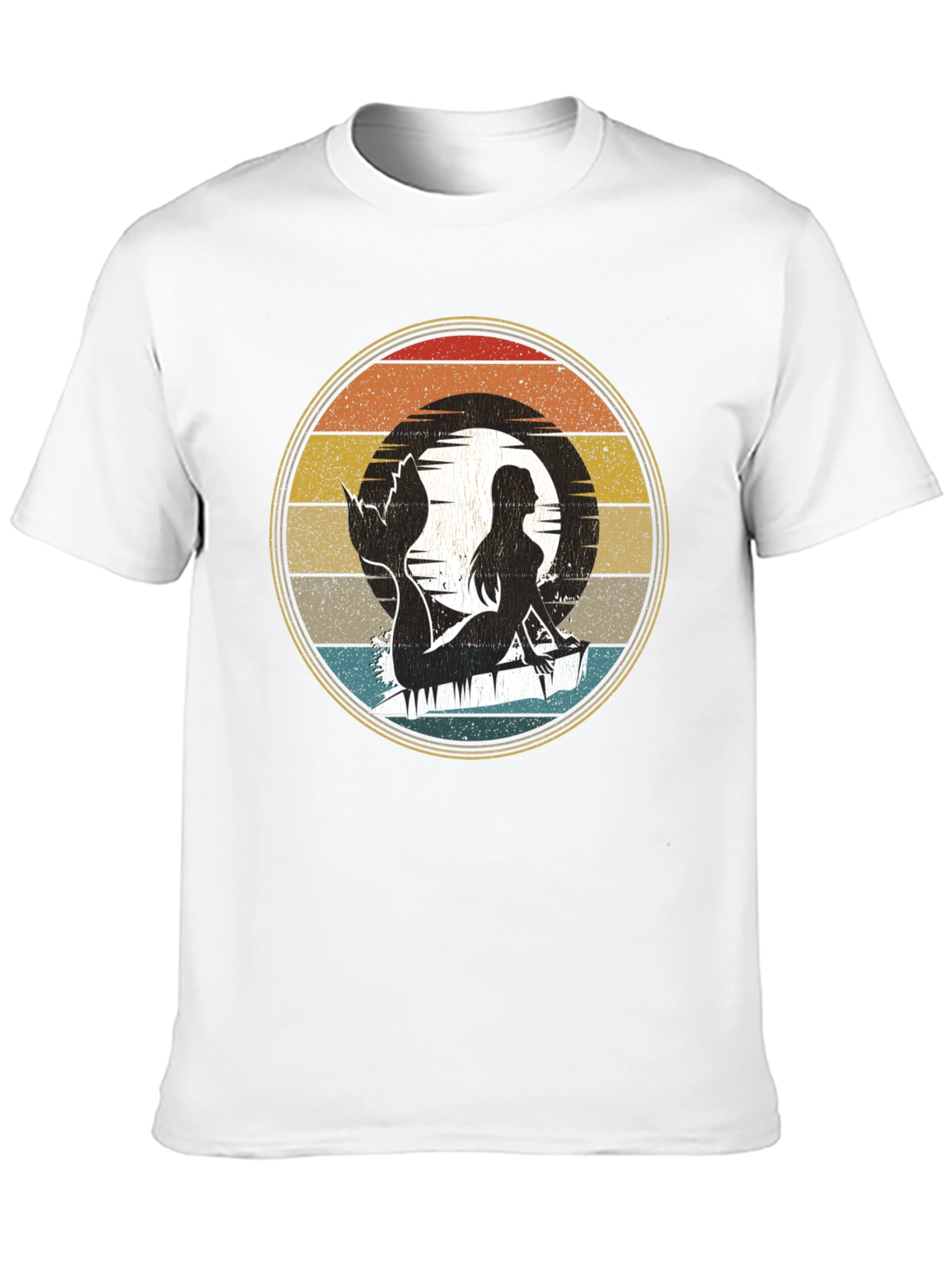 Mermaid Silhouette Retro T-Shirt - Black