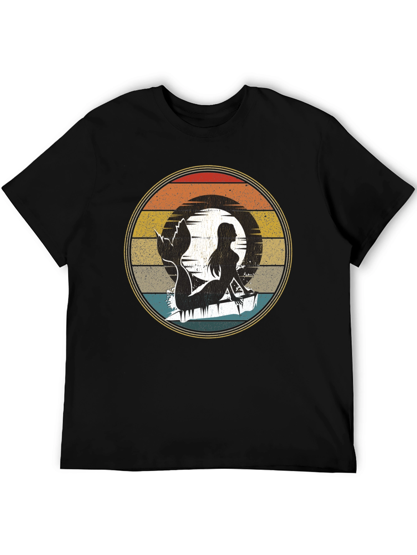 Mermaid Silhouette Retro T-Shirt - Black
