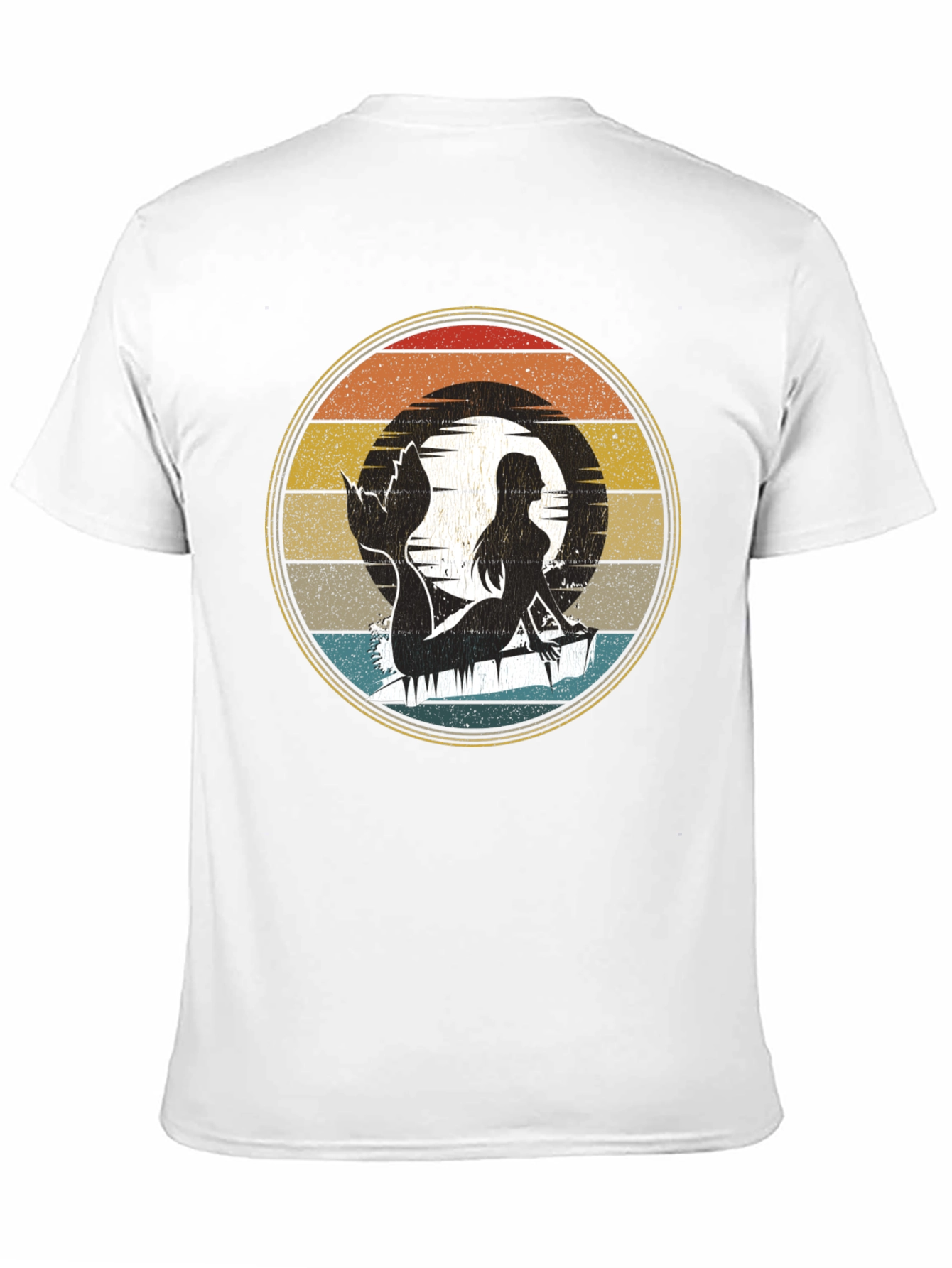 Mermaid Silhouette Retro T-Shirt - Black