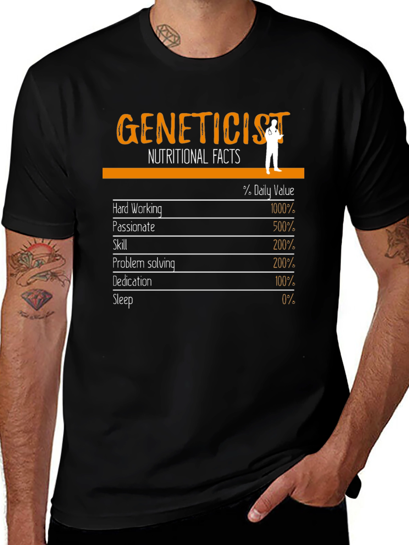 Geneticist Nutritional Facts Black T-Shirt