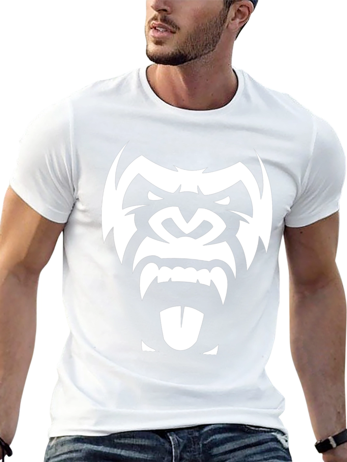 Mens Black T-Shirt with White Gorilla Graphic