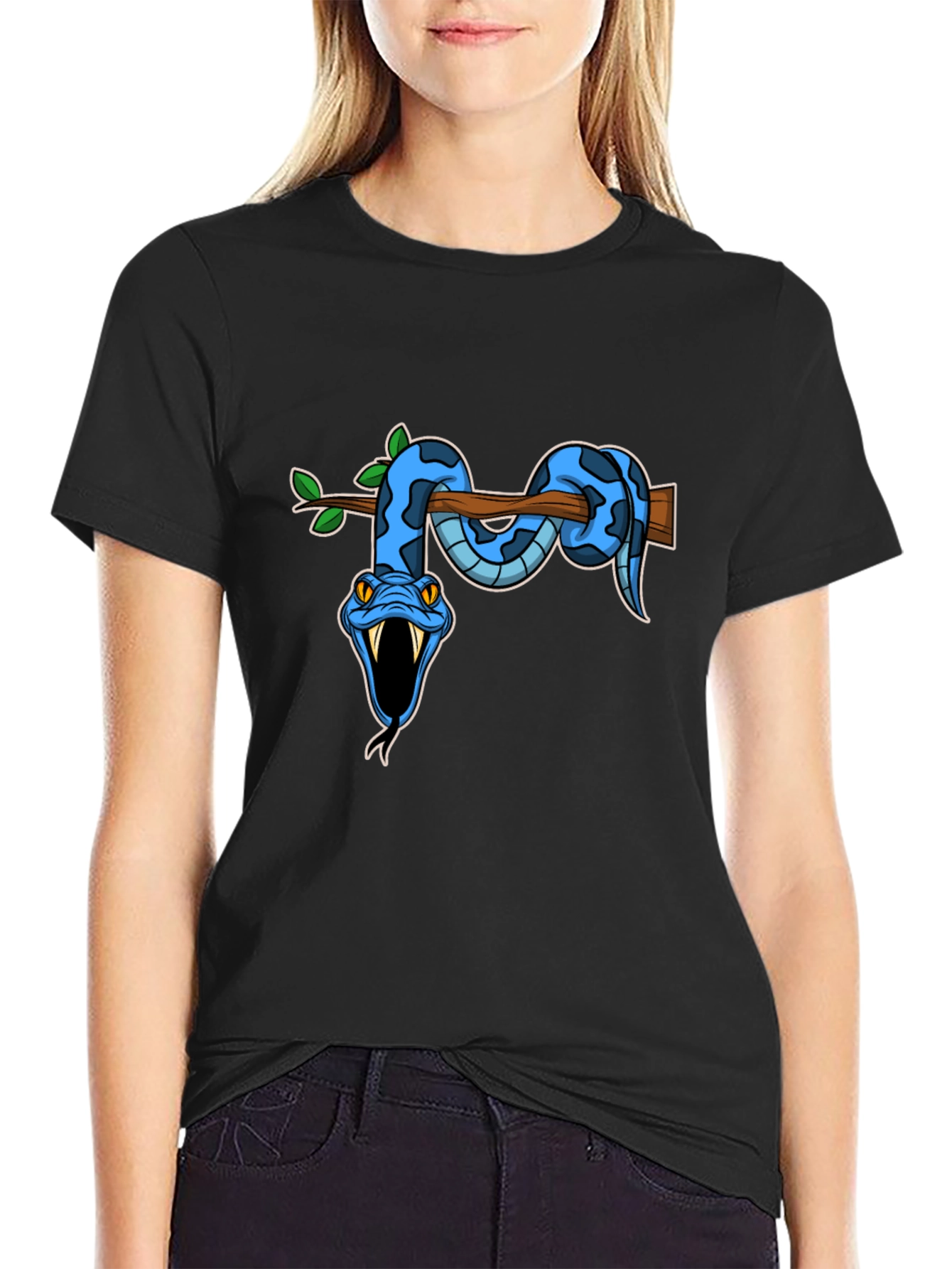Snake on Branch Graphic Tee - Mens Black T-Shirt