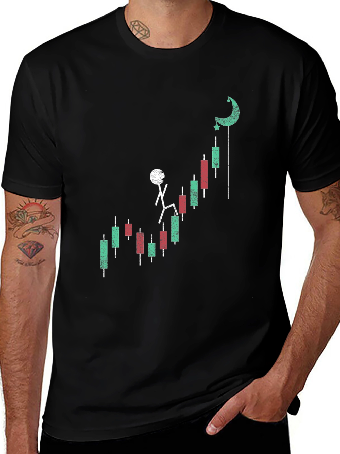 Stock Climb T-Shirt - Black Cotton Blend Graphic Tee