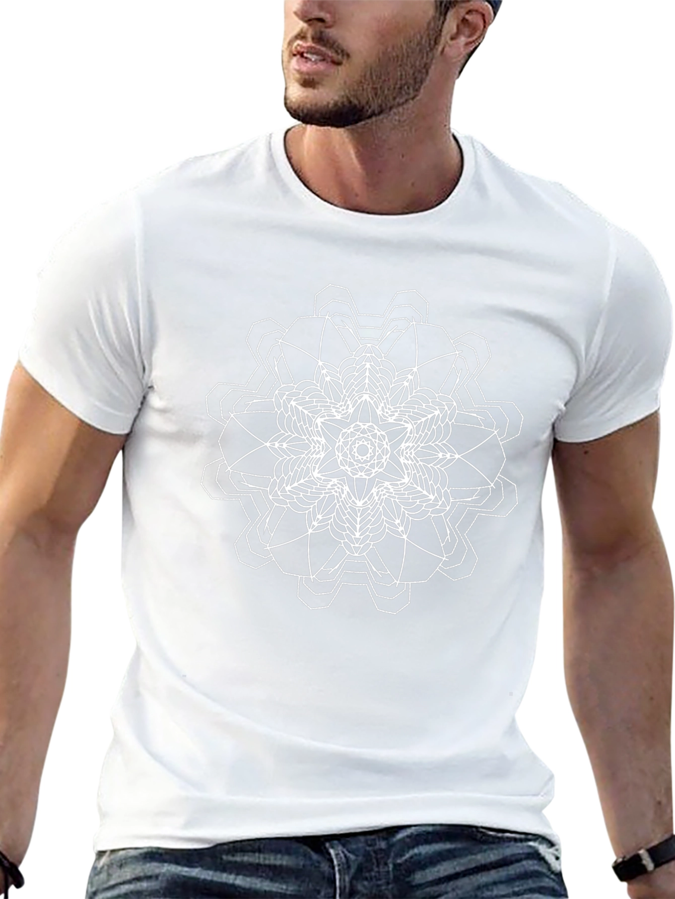 Geometric Mandala Graphic Tee - Black Cotton Comfort