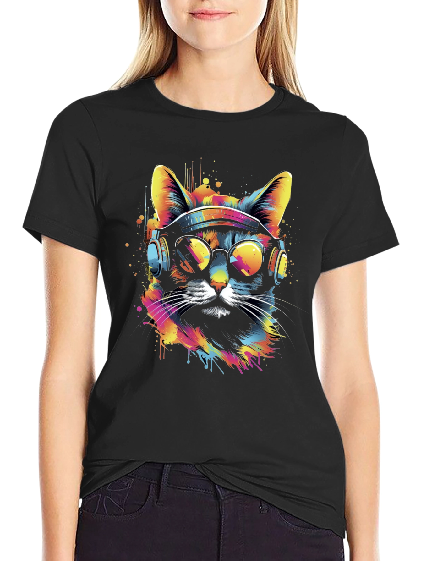 Cool Cat Graphic T-Shirt - Black Tee