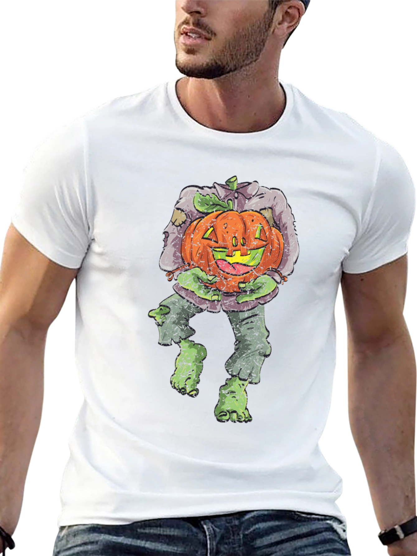 Zombie Pumpkin Head Halloween Graphic T-Shirt