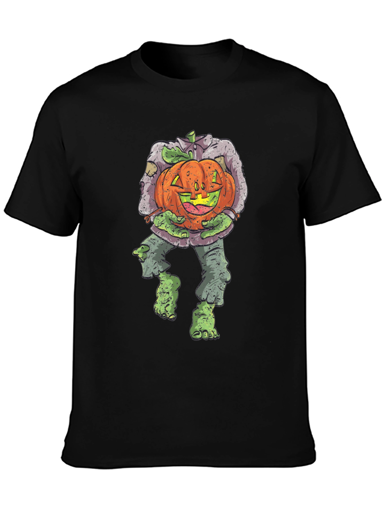 Zombie Pumpkin Head Halloween Graphic T-Shirt