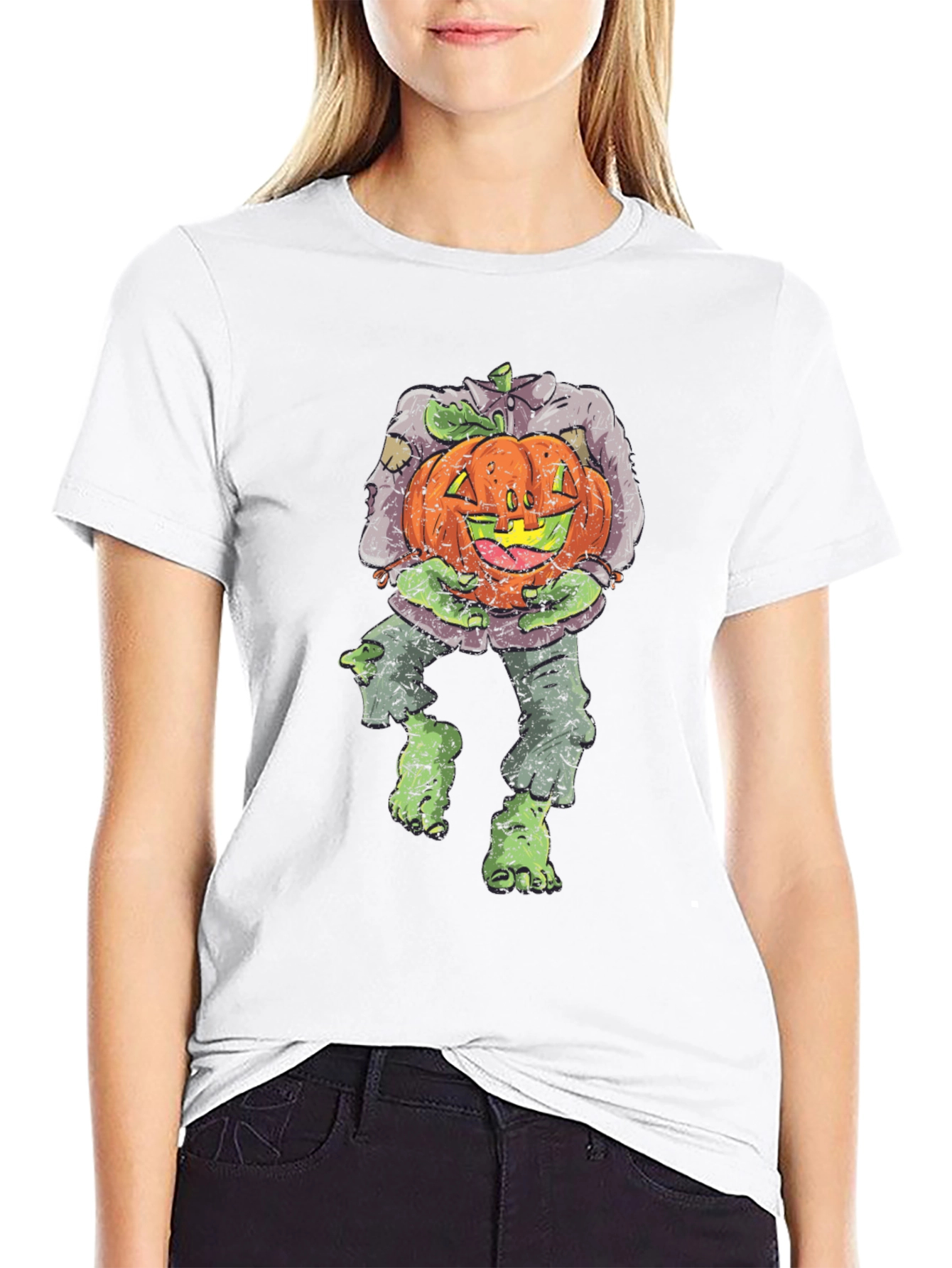 Zombie Pumpkin Head Halloween Graphic T-Shirt