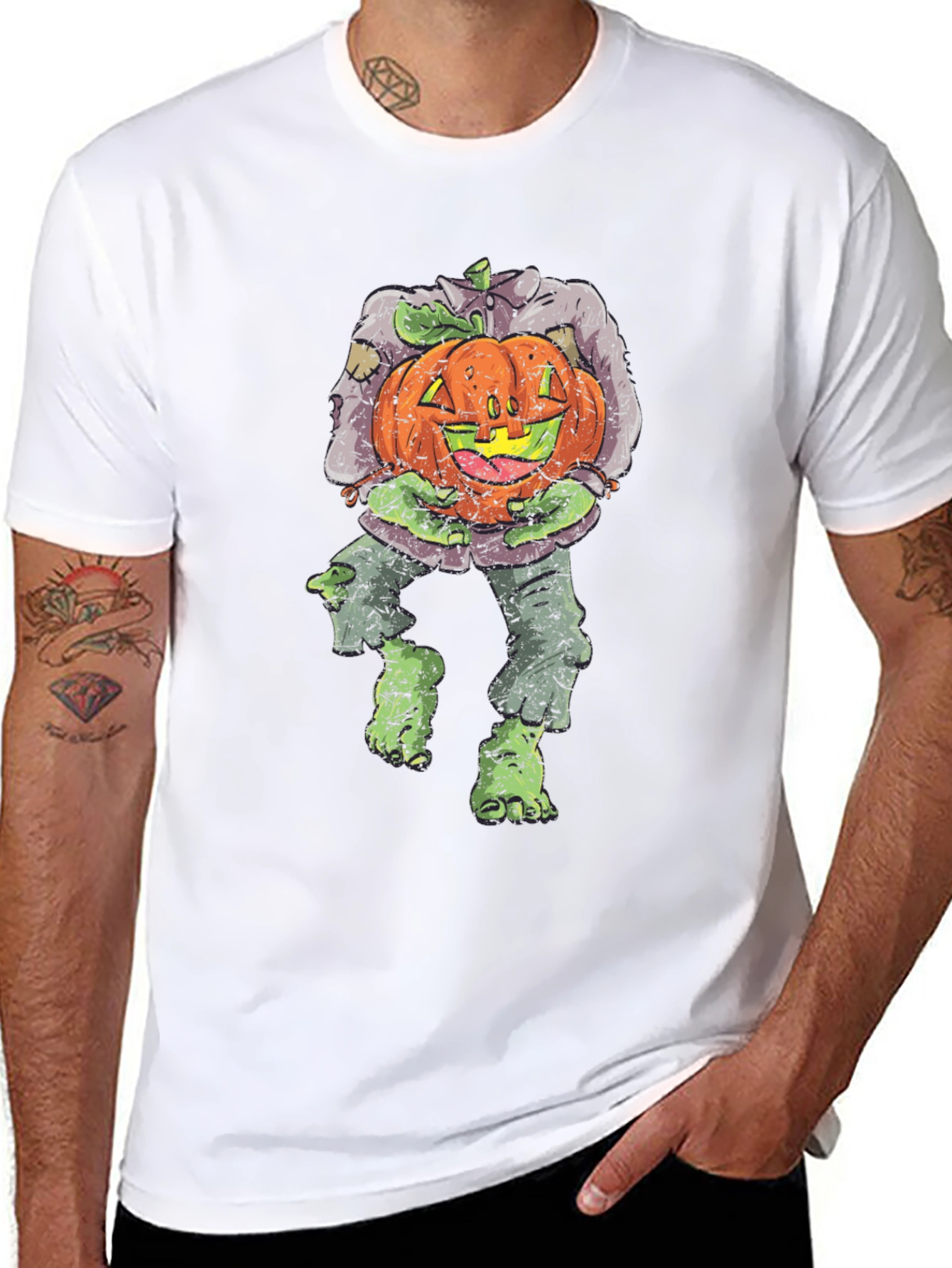 Zombie Pumpkin Head Halloween Graphic T-Shirt