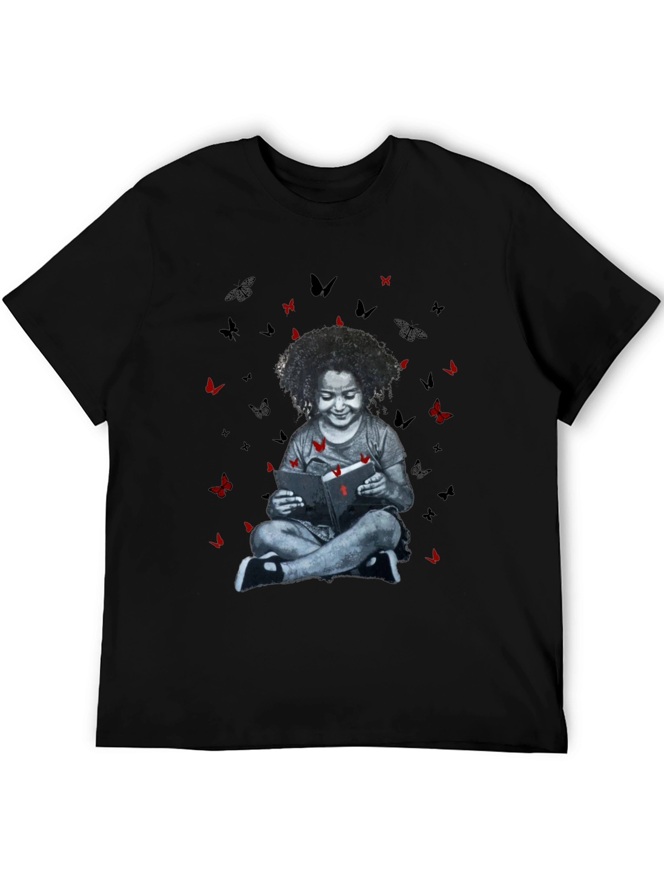 Girl Reading Book with Butterfly T-Shirt
