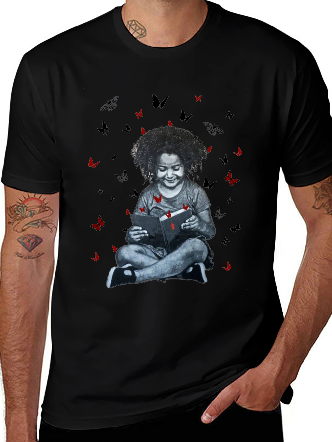 Girl Reading Book with Butterfly T-Shirt