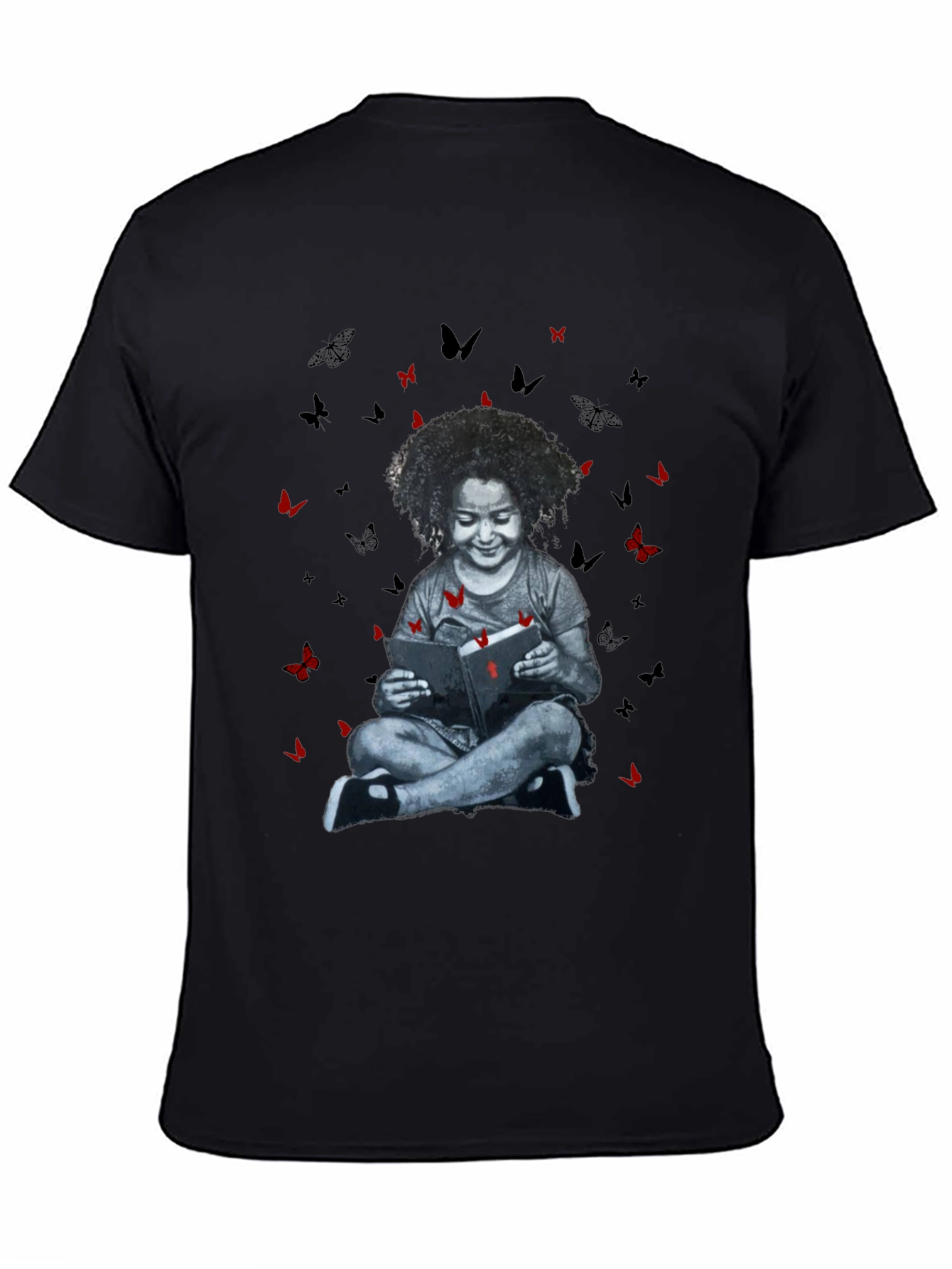 Girl Reading Book with Butterfly T-Shirt