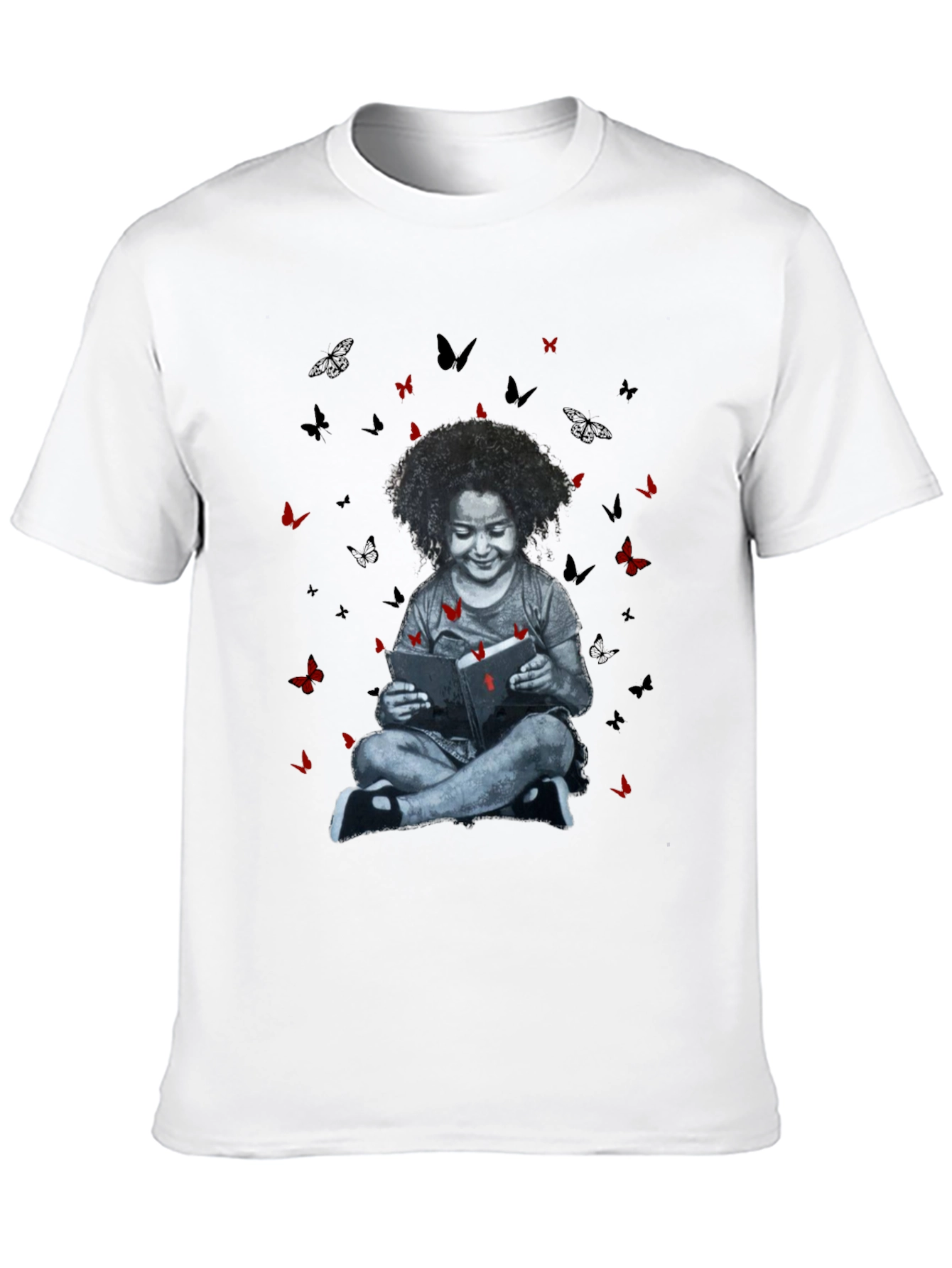 Girl Reading Book with Butterfly T-Shirt
