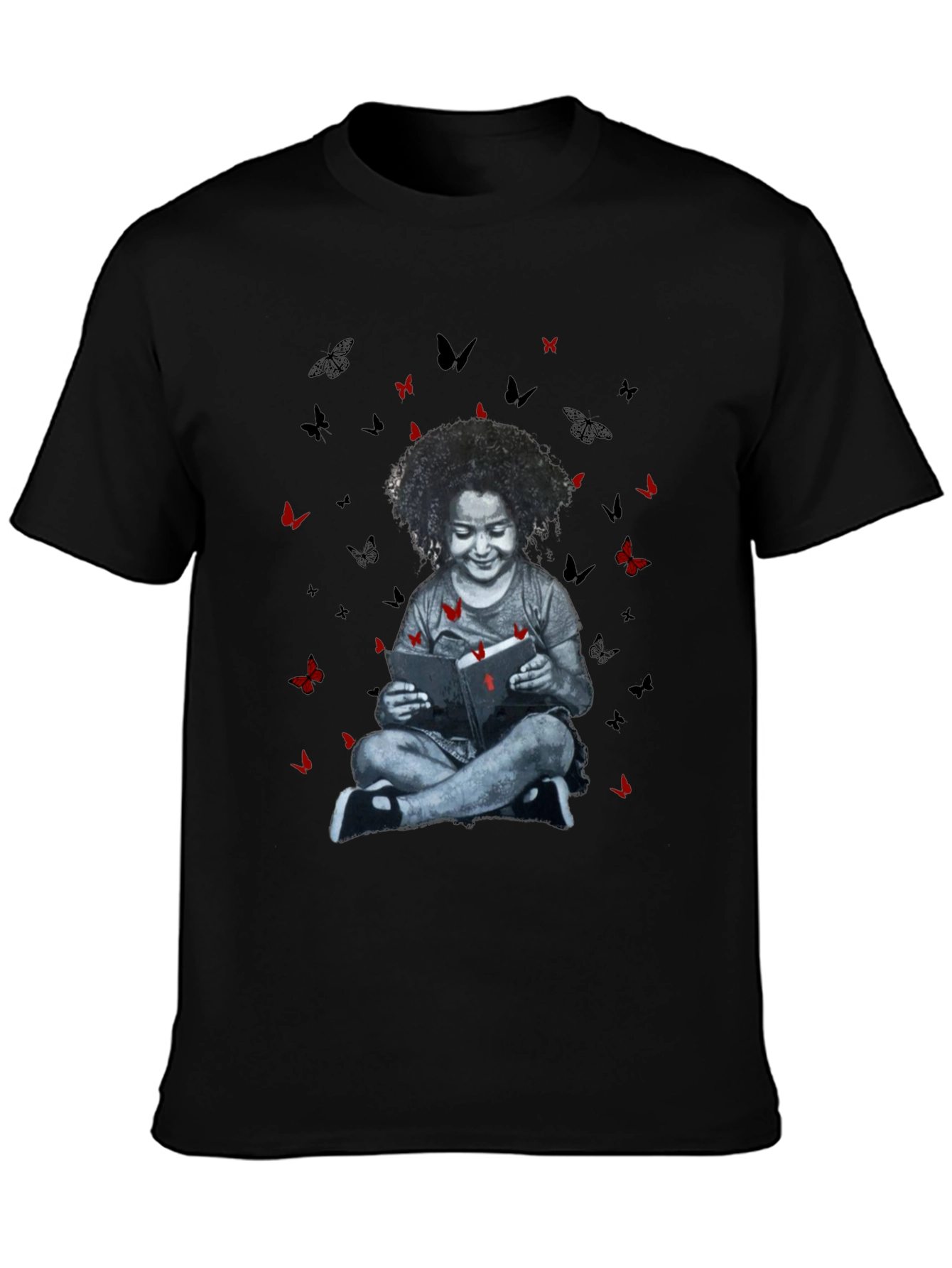 Girl Reading Book with Butterfly T-Shirt