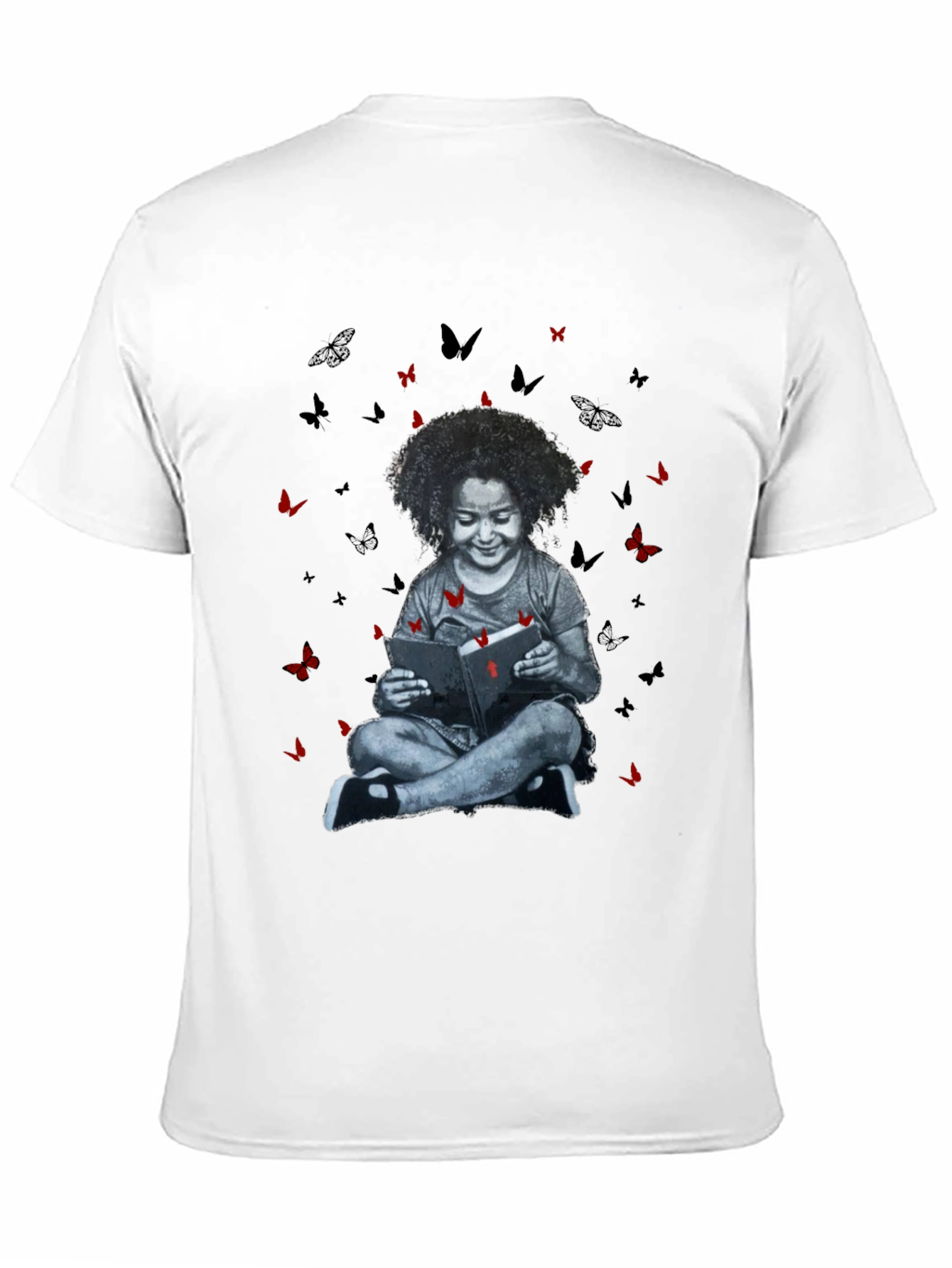 Girl Reading Book with Butterfly T-Shirt