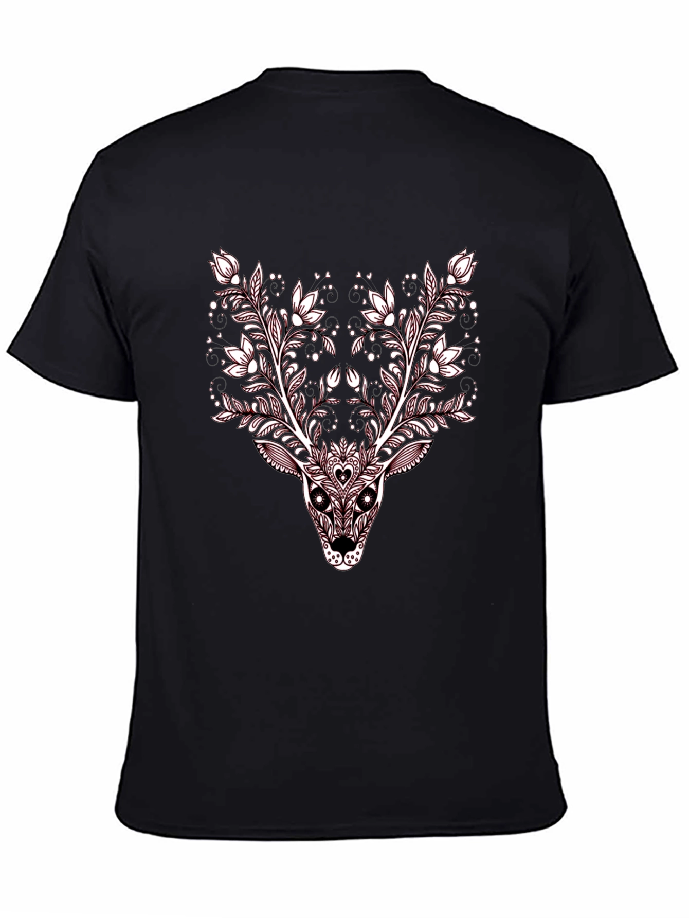 Floral Deer Graphic Tee - Stylish Black T-Shirt