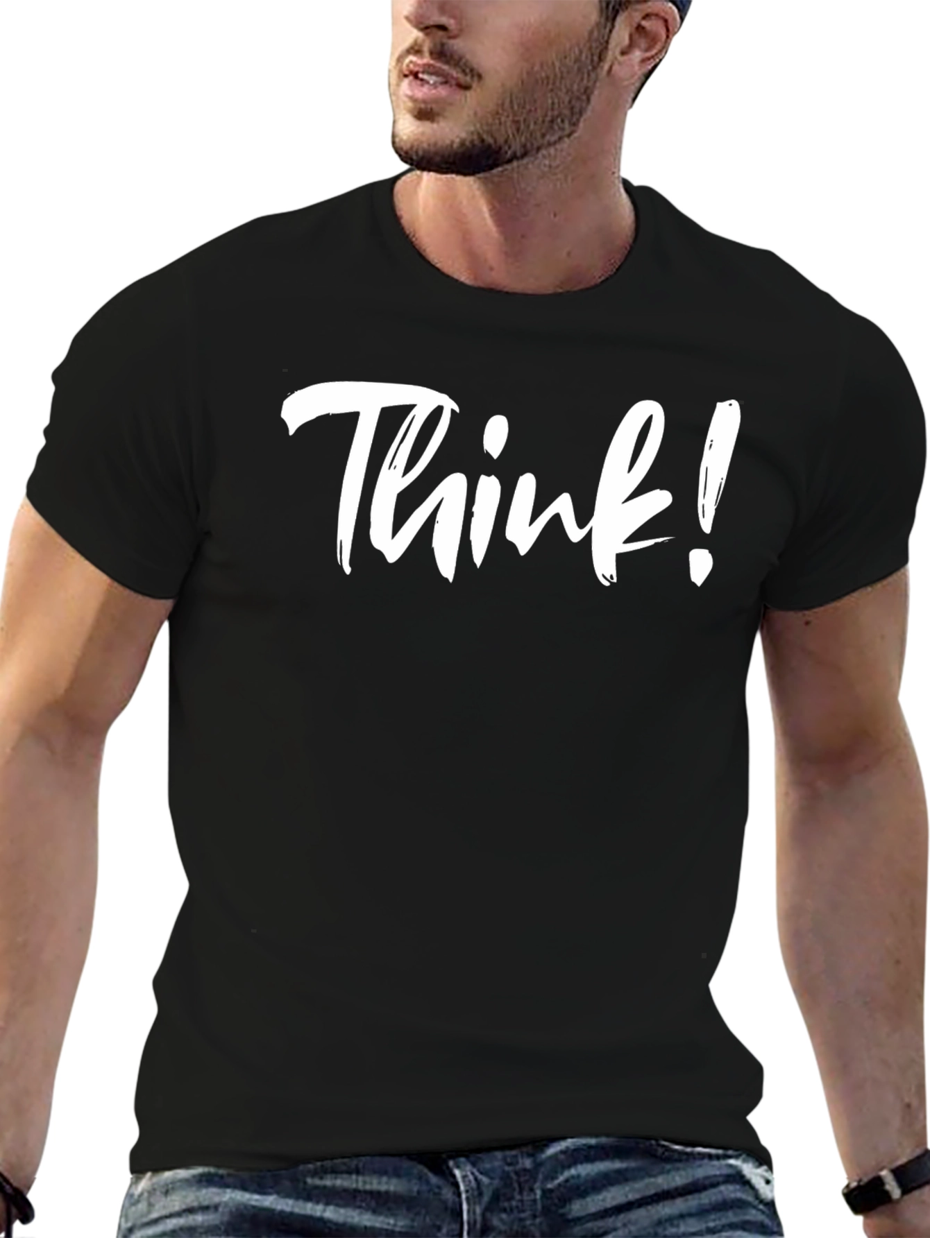 Think! Graphic Print Mens Black T-Shirt