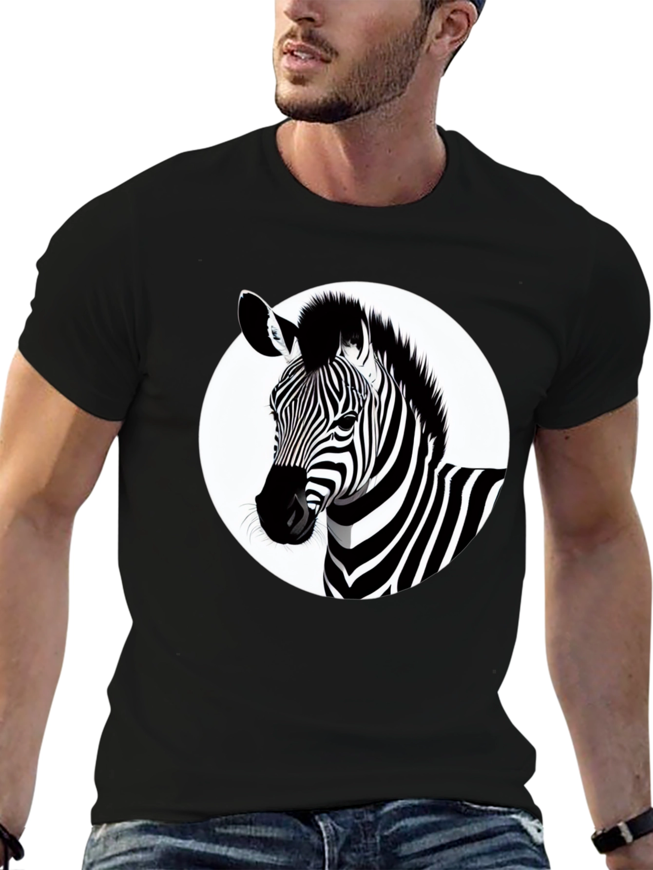 Stylish Zebra Graphic Print Black T-Shirt