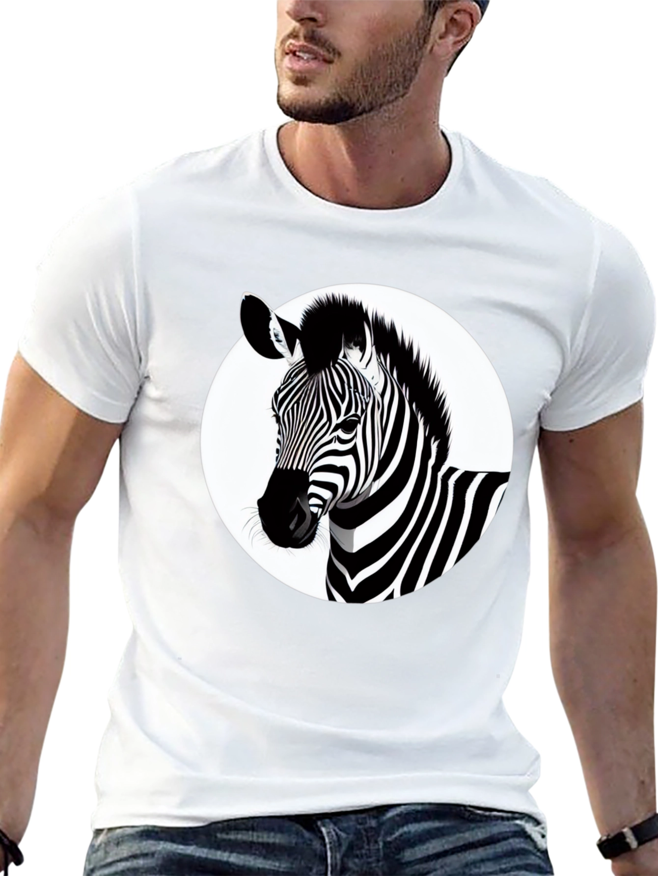 Stylish Zebra Graphic Print Black T-Shirt