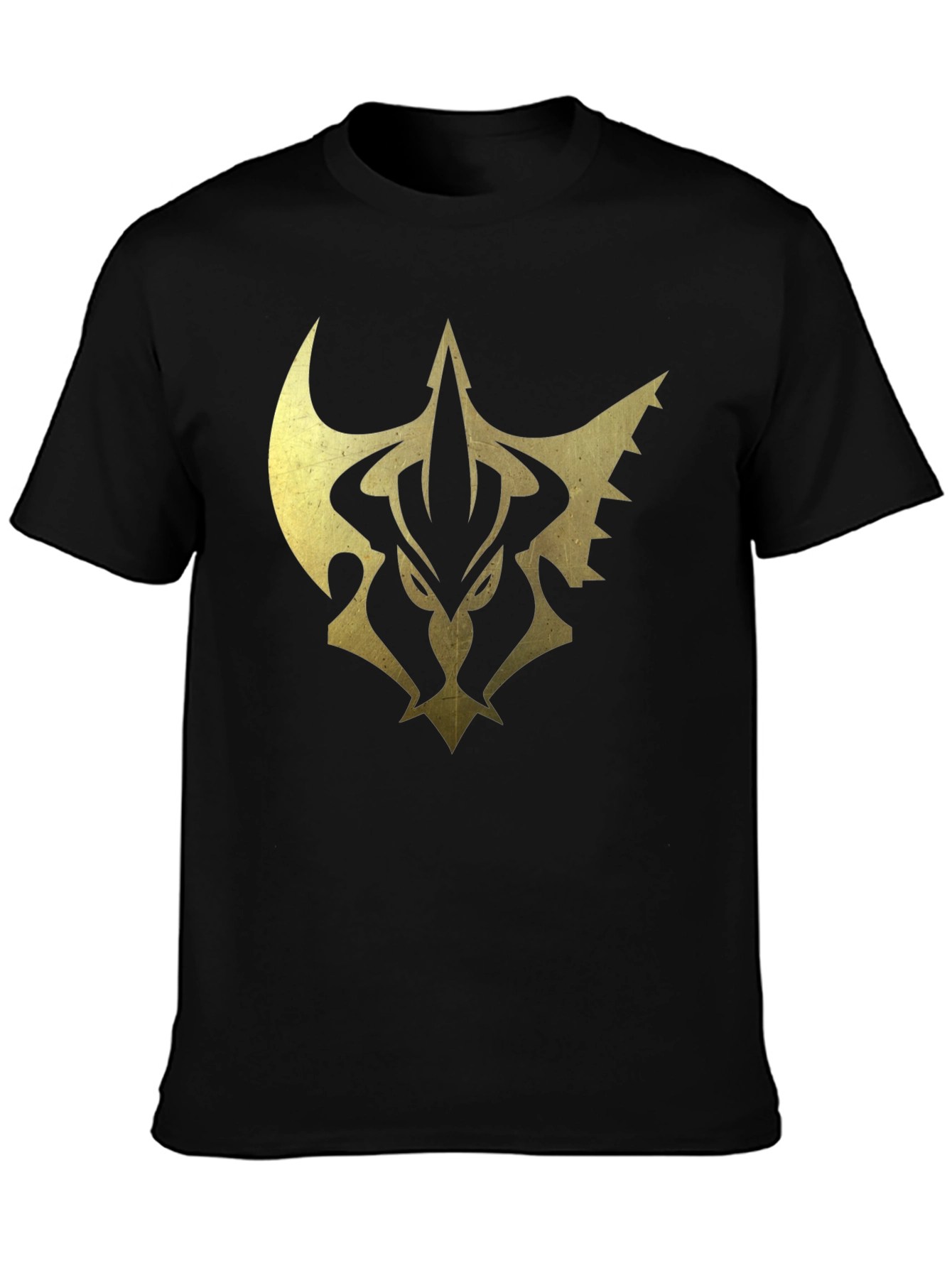 Mens Black Tee with Gold Emblem Print