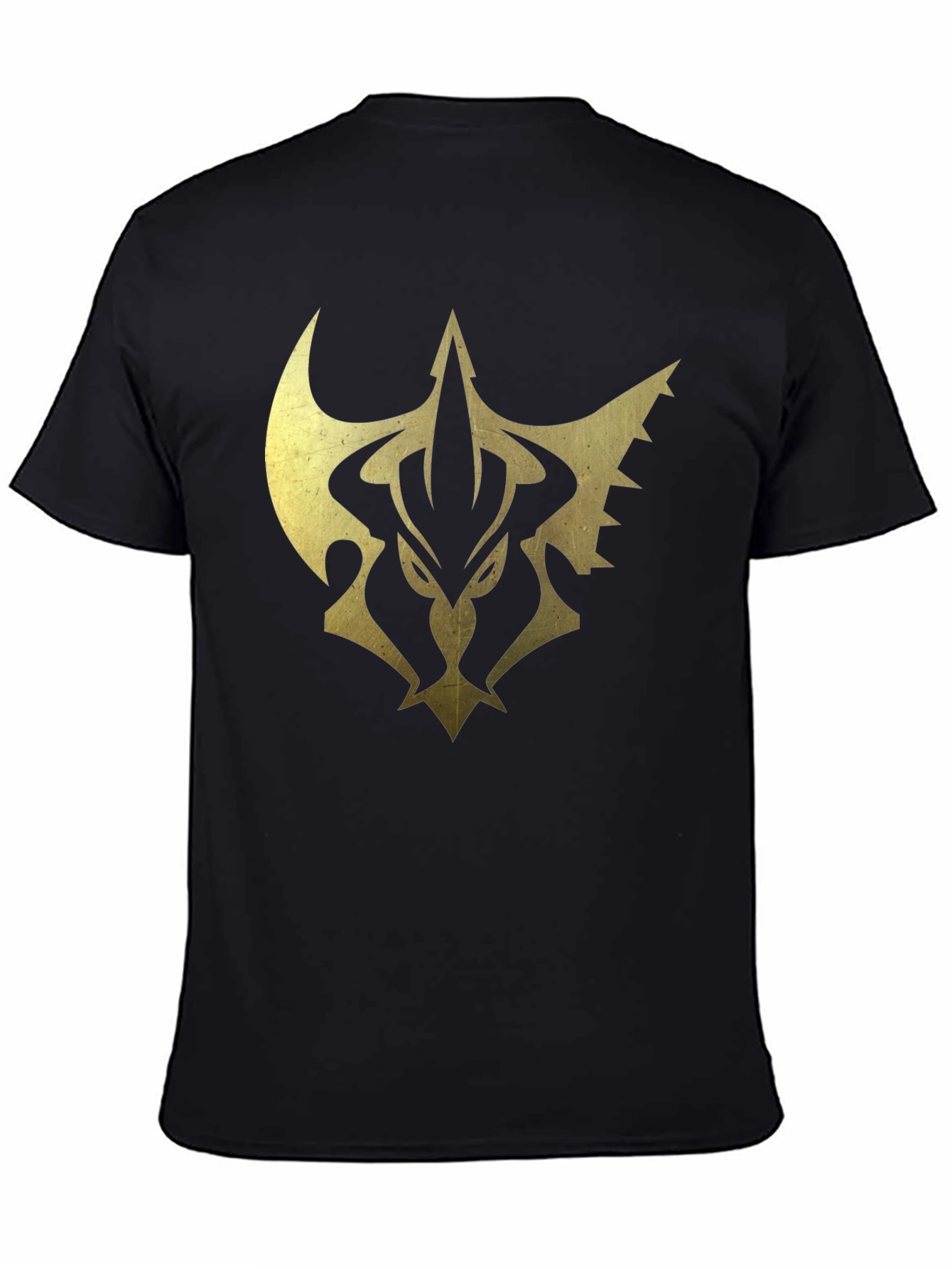 Mens Black Tee with Gold Emblem Print