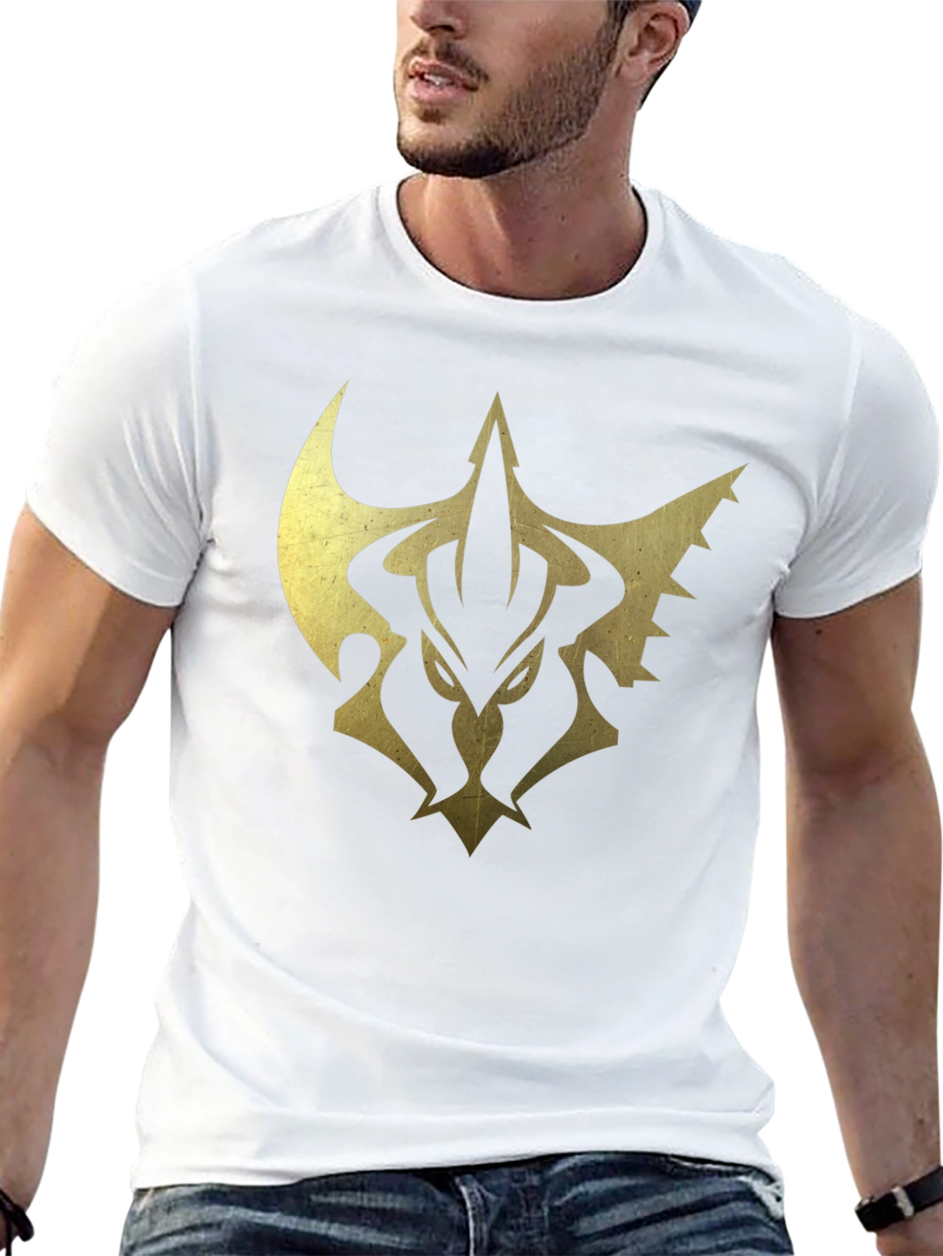 Mens Black Tee with Gold Emblem Print