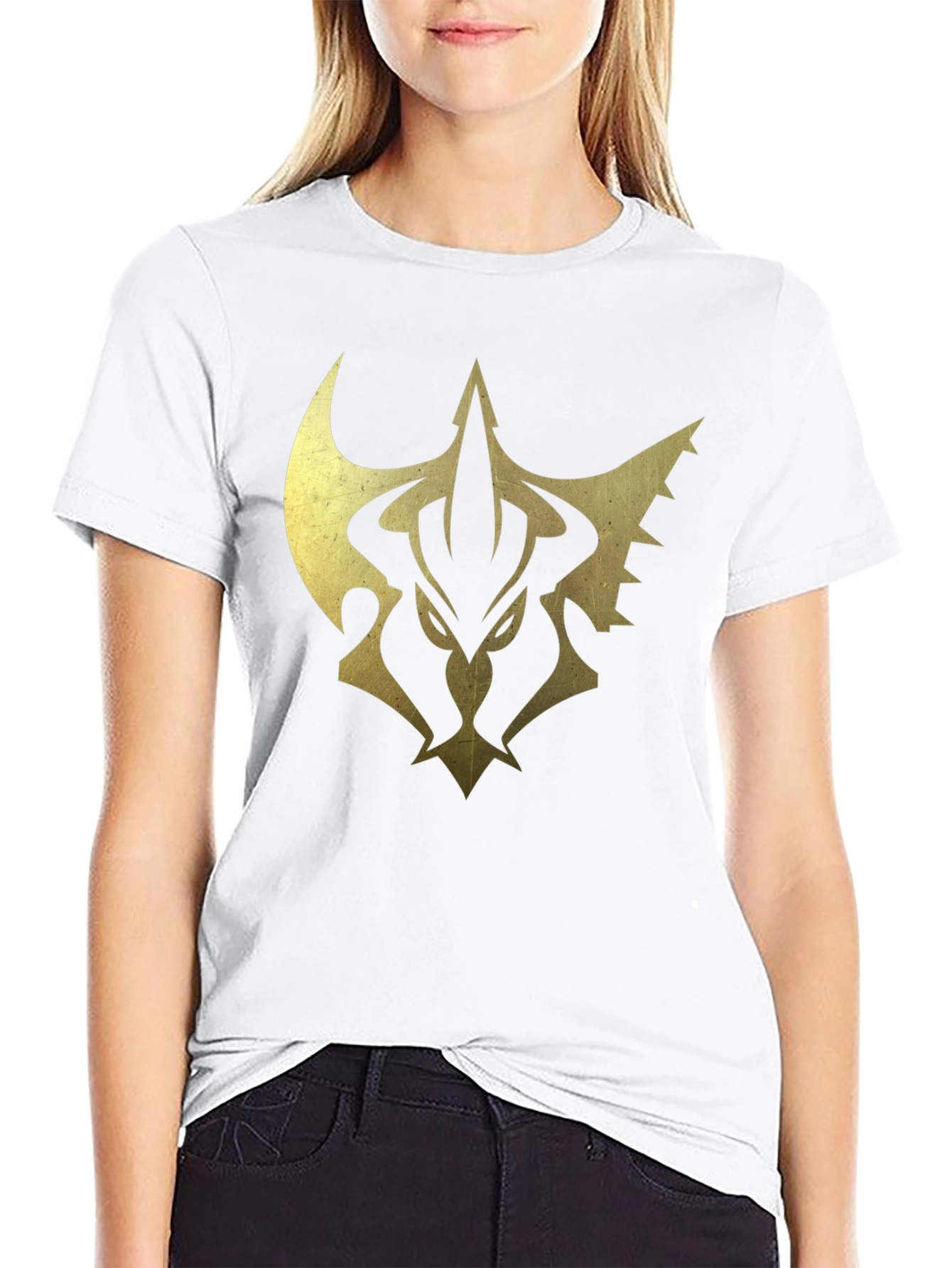 Mens Black Tee with Gold Emblem Print