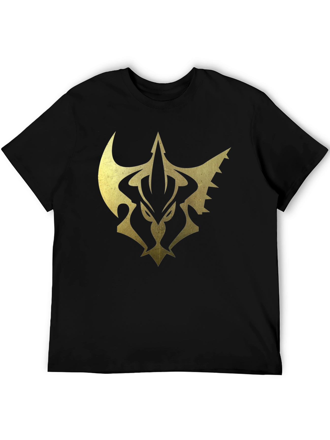 Mens Black Tee with Gold Emblem Print