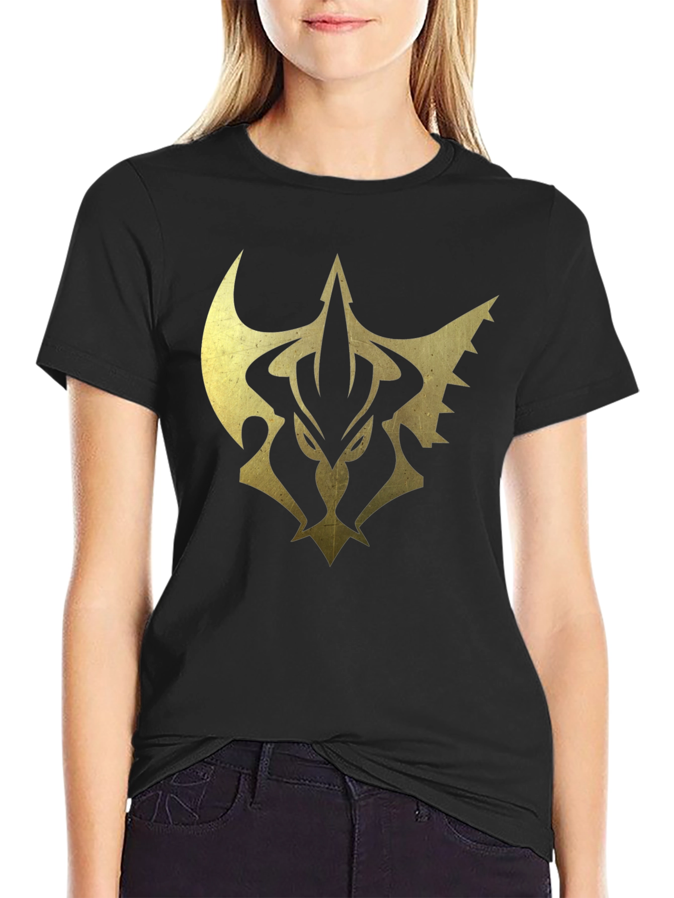 Mens Black Tee with Gold Emblem Print